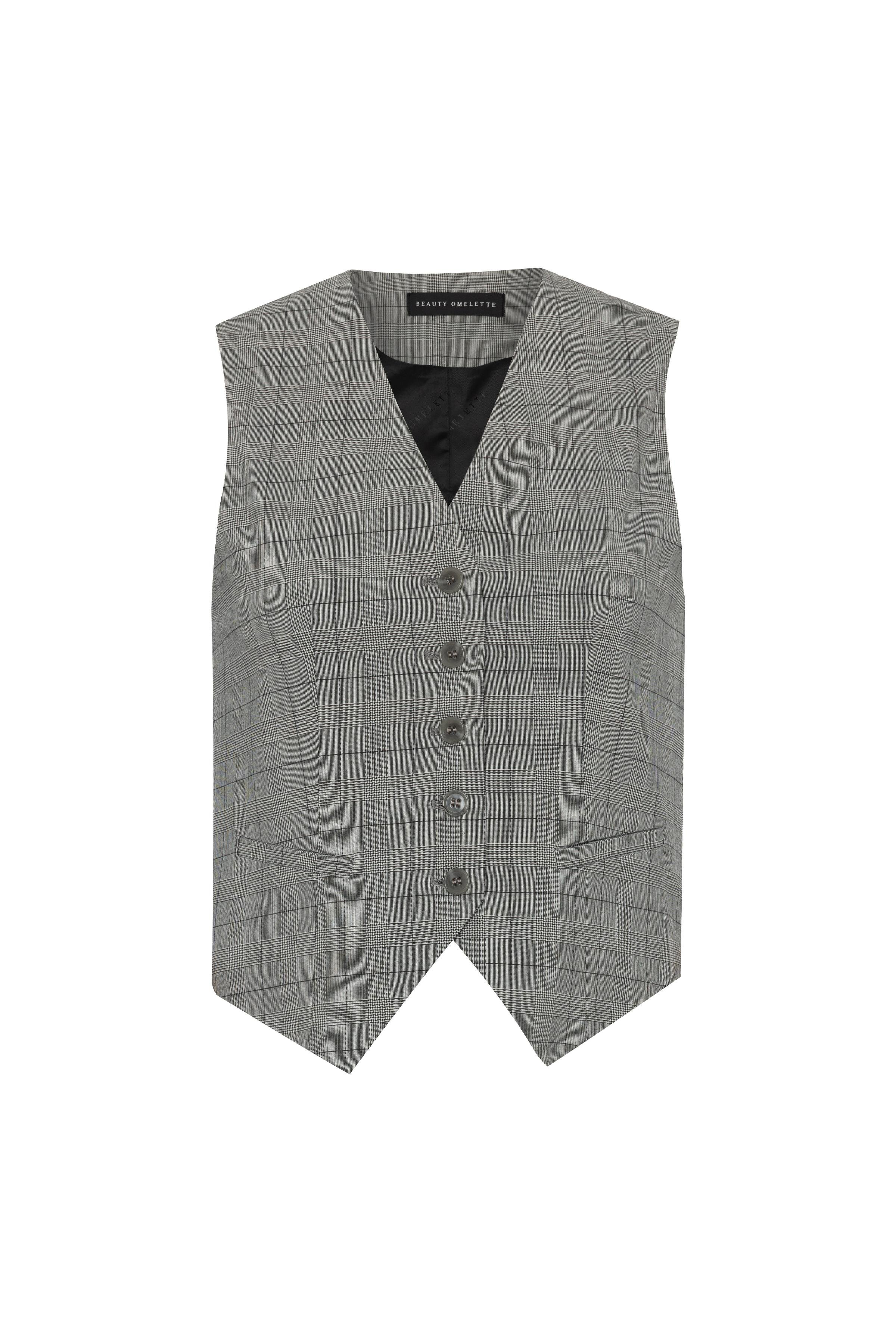 Gri Kareli V Yaka Yünlü Yelek