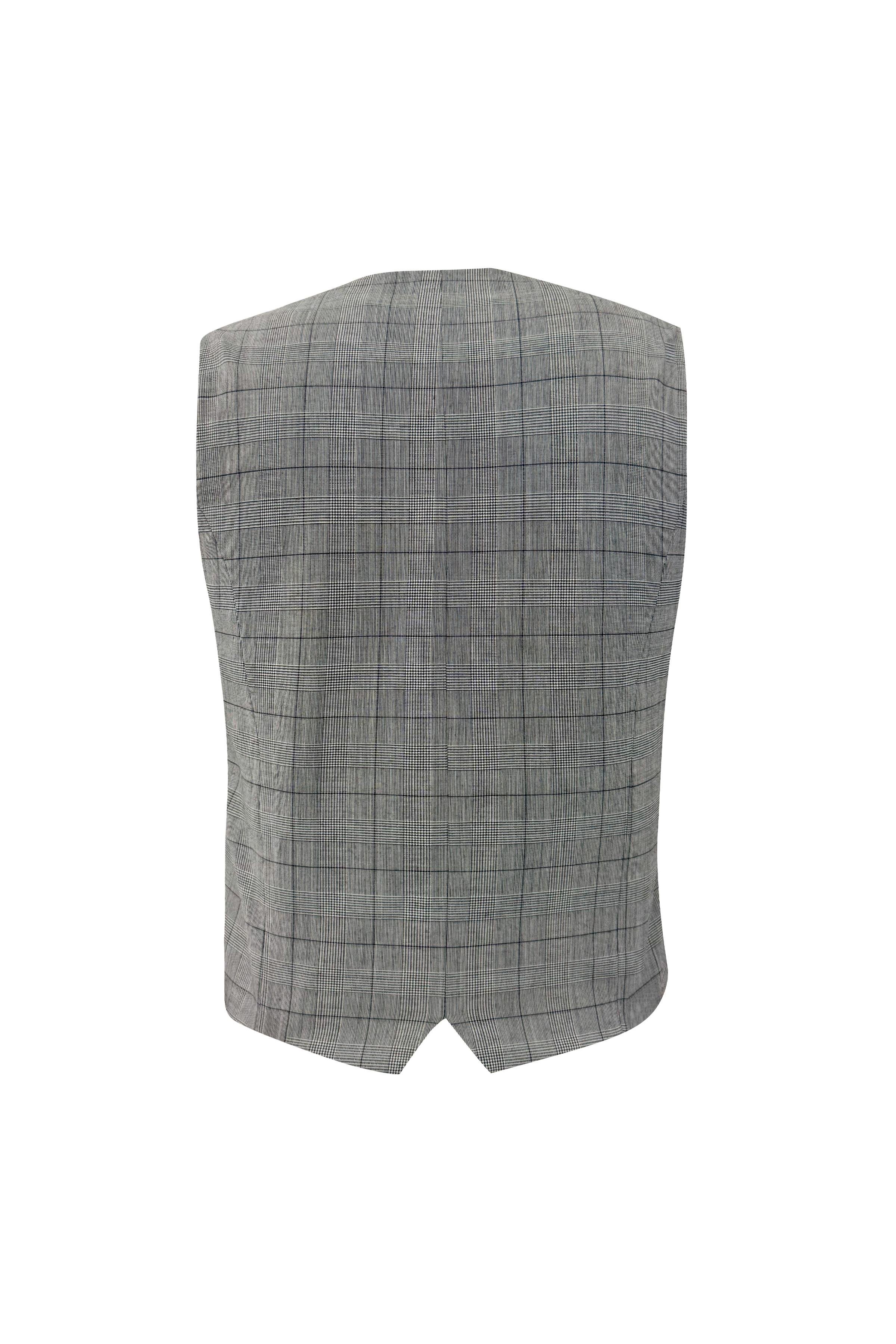 Gri Kareli V Yaka Yünlü Yelek