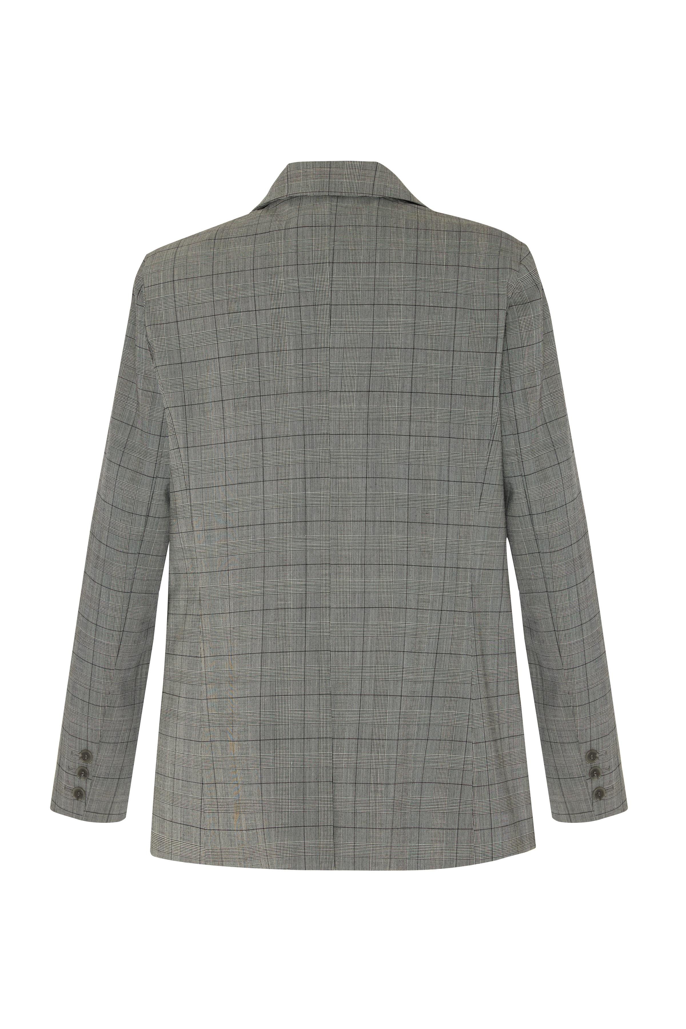 Gri Kareli Yünlü Blazer Ceket