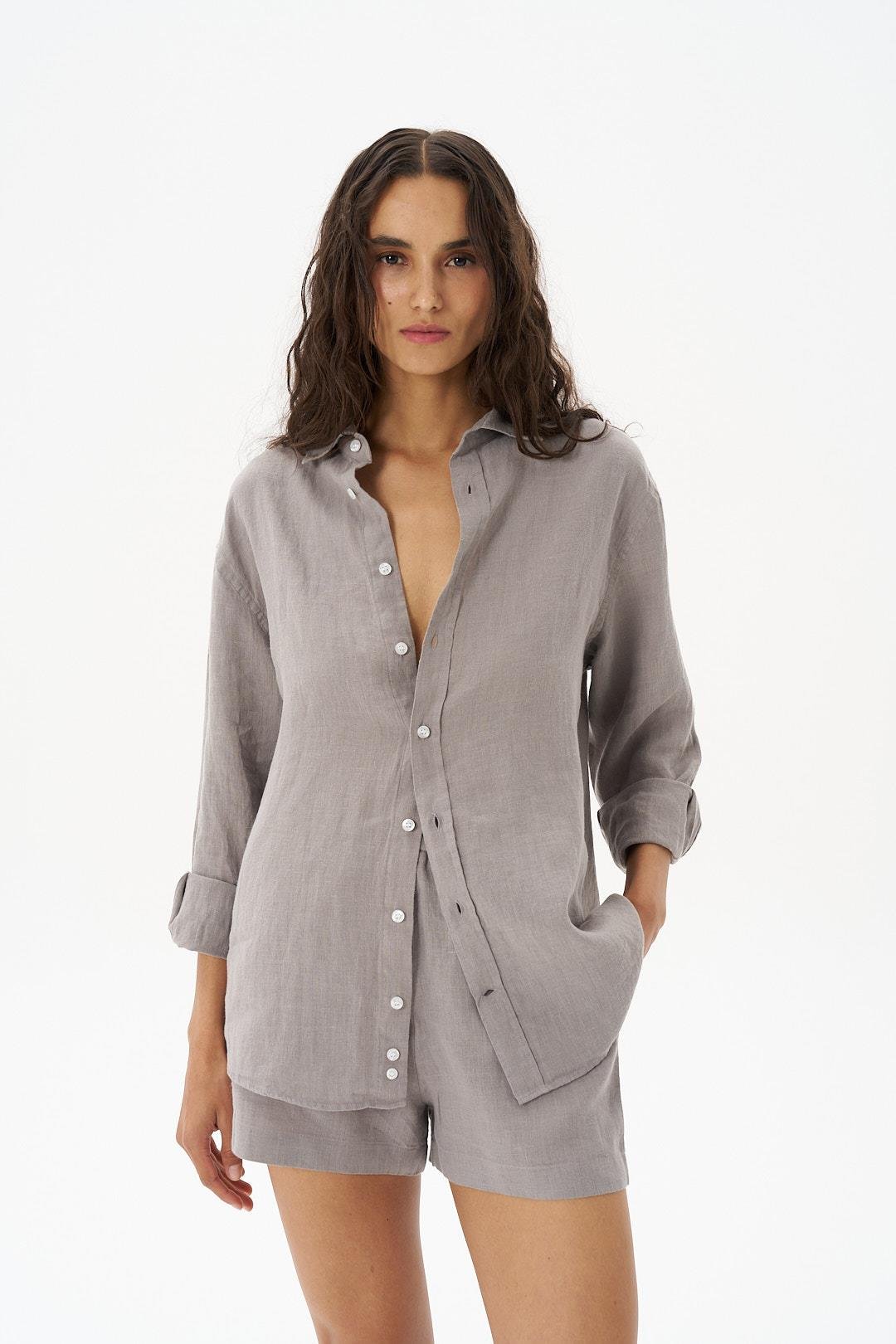 Gri Keten Gömlek