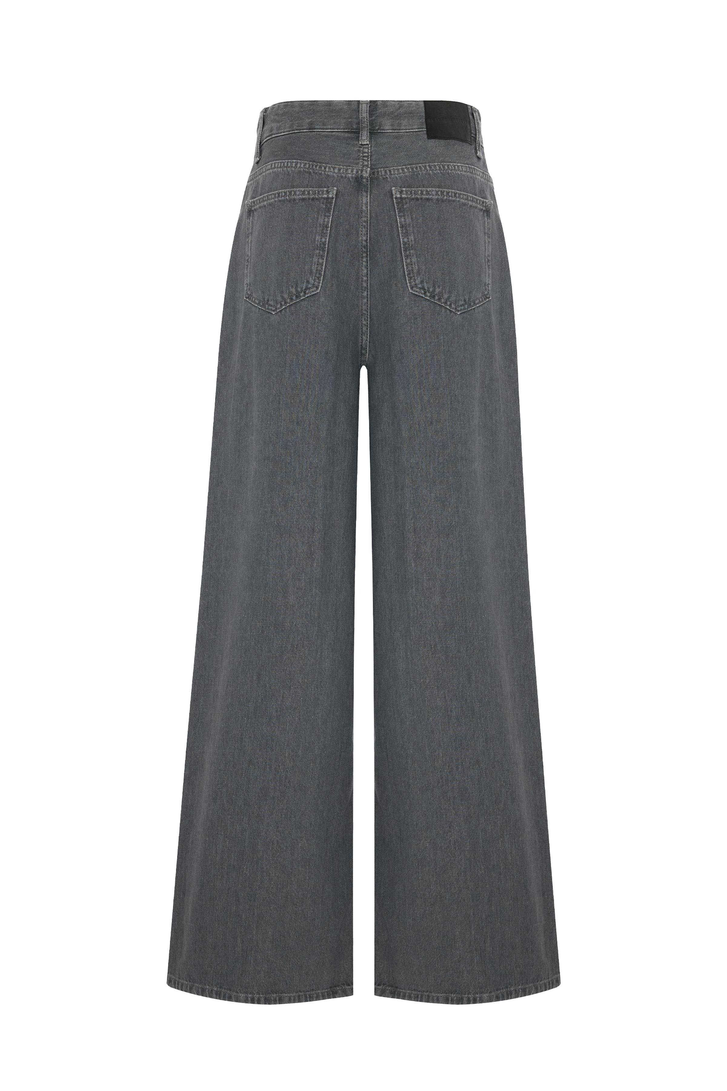 Gri Kordonlu Wide Leg Jean
