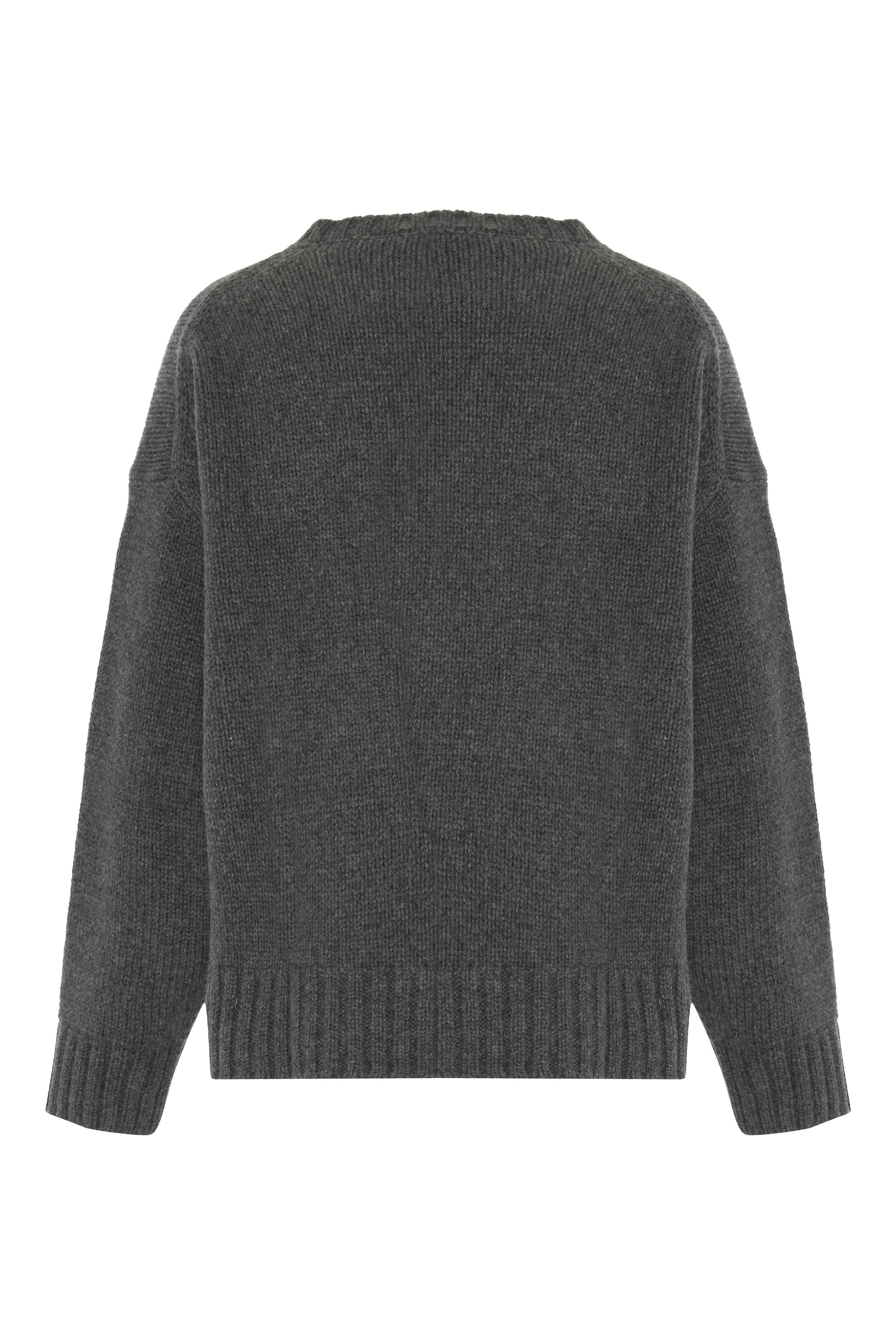 Gri Melanj %100 Kaşmir Bisiklet Yaka Oversize Kazak