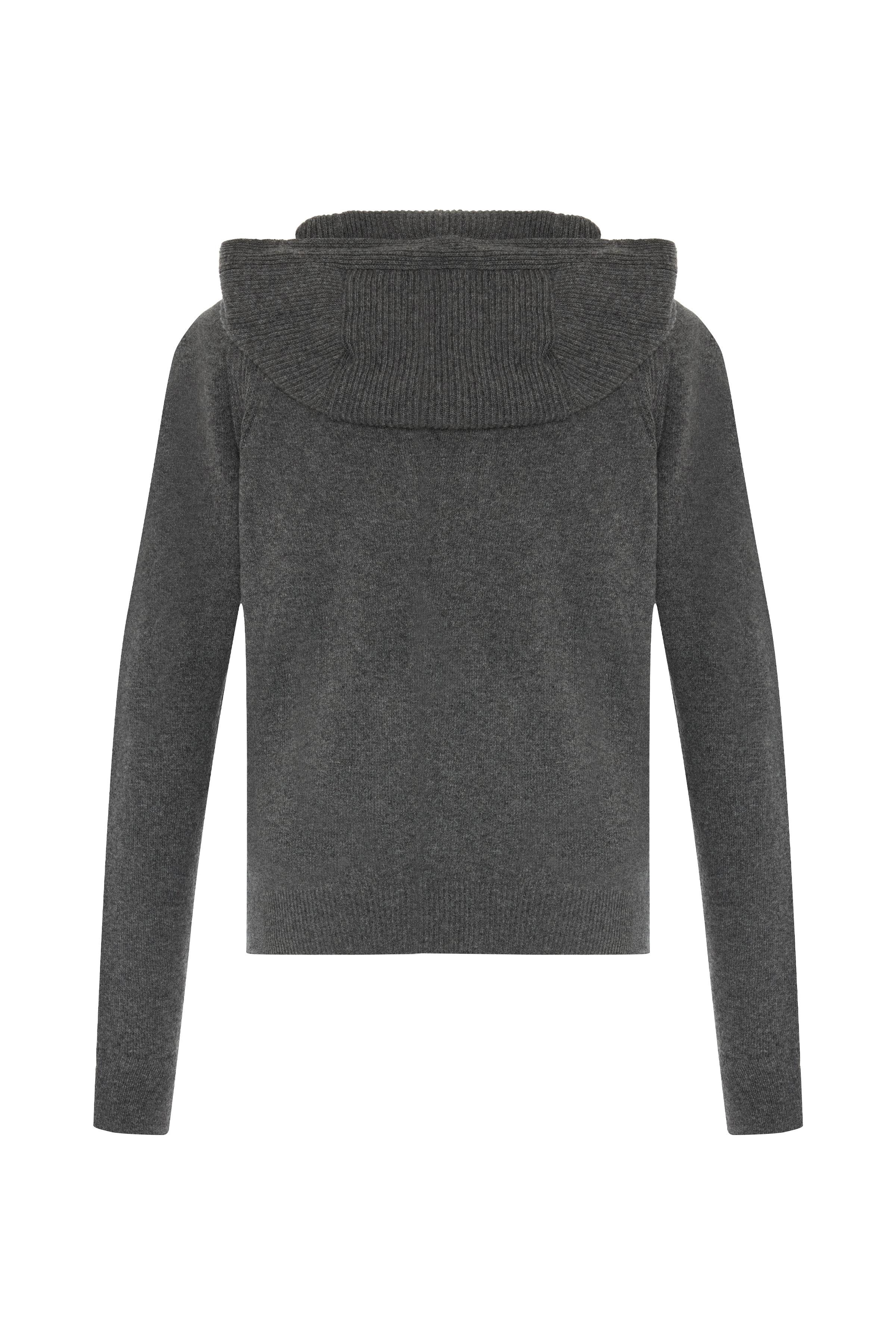 Gri Melanj %100 Kaşmir Kapüşonlu Hırka