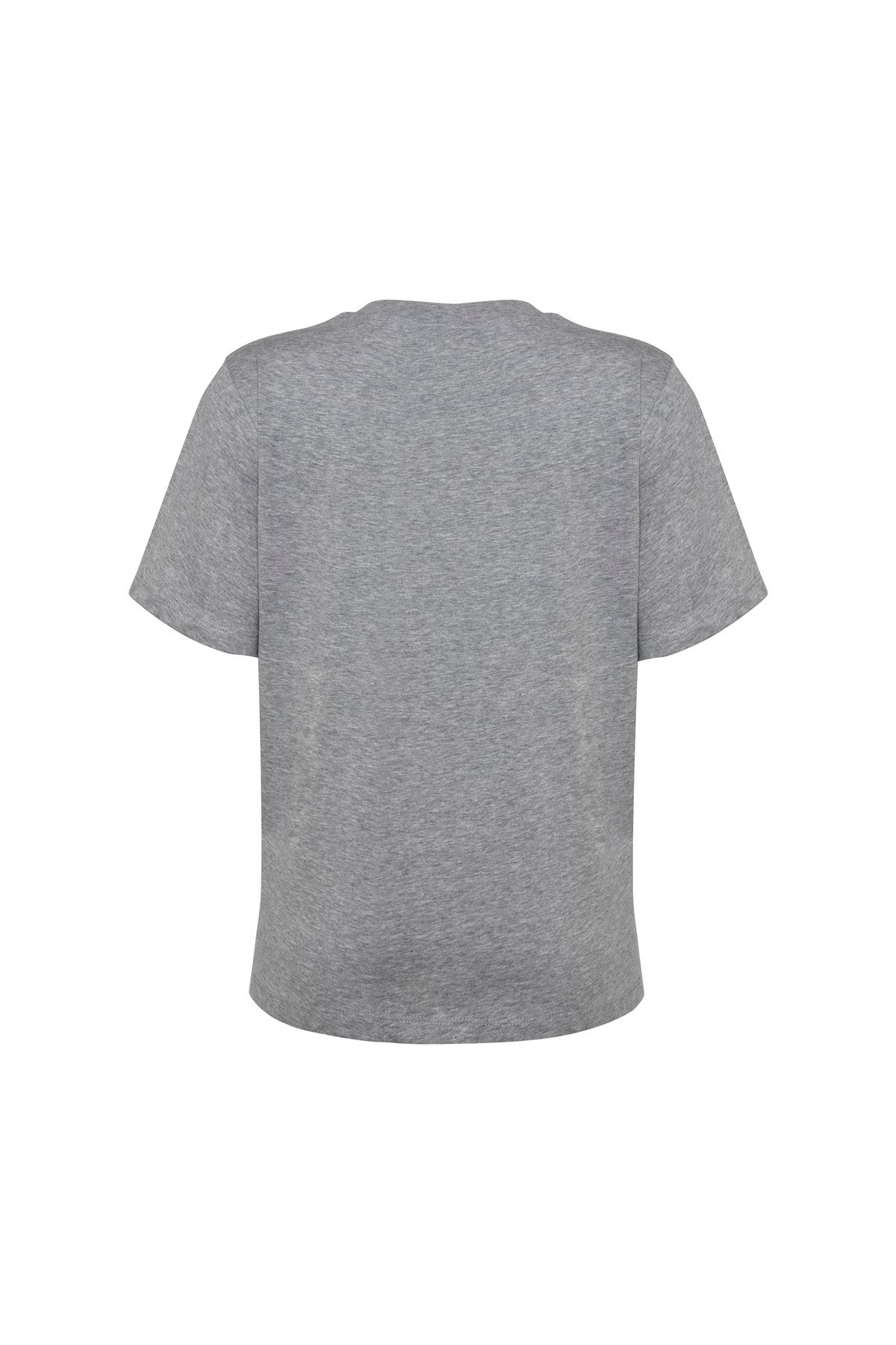 Gri Melanj Bisiklet Yaka Kısa Kol Basic Tshirt