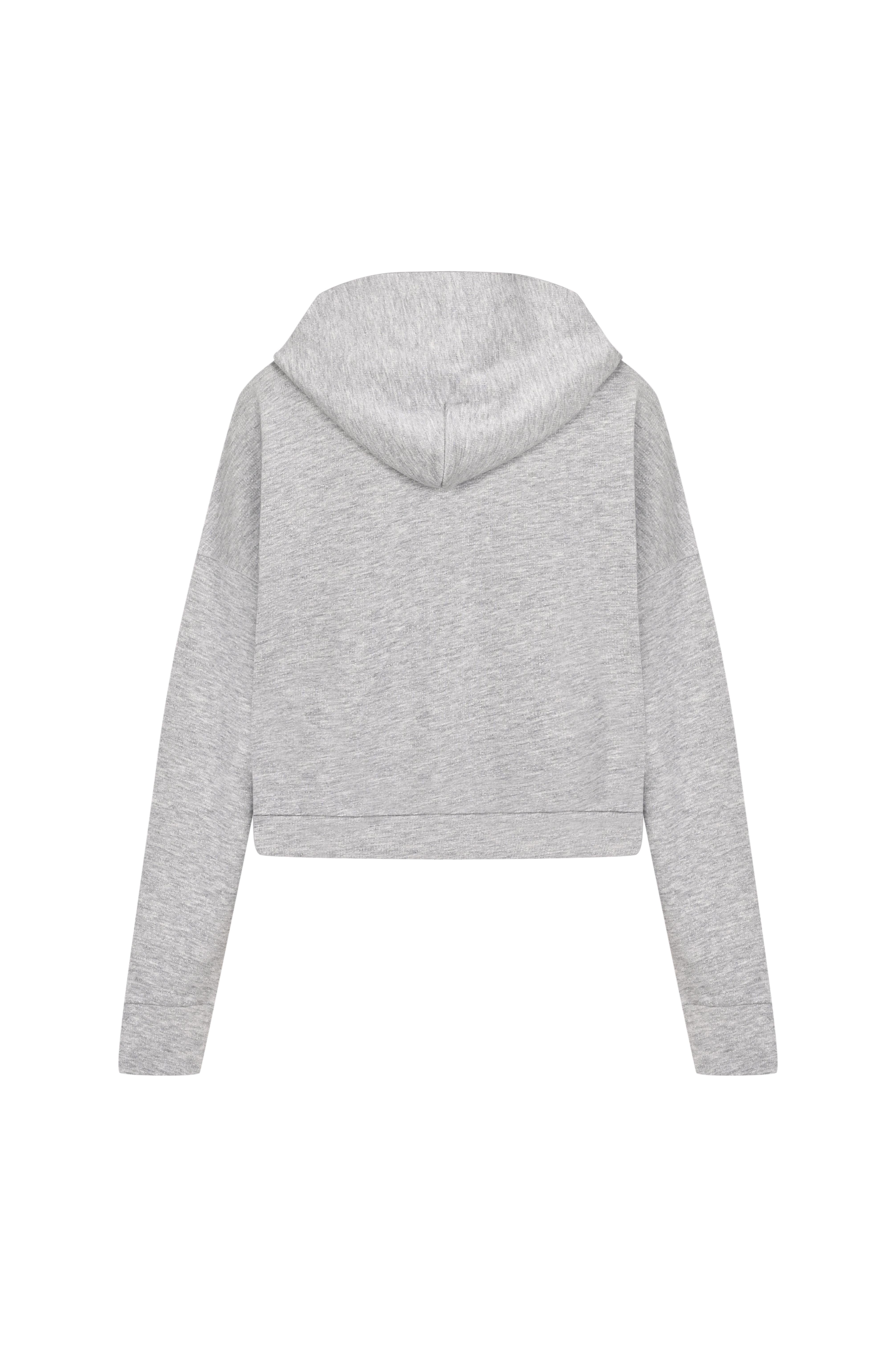 Gri Melanj Fermuarlı Kısa Hoodie