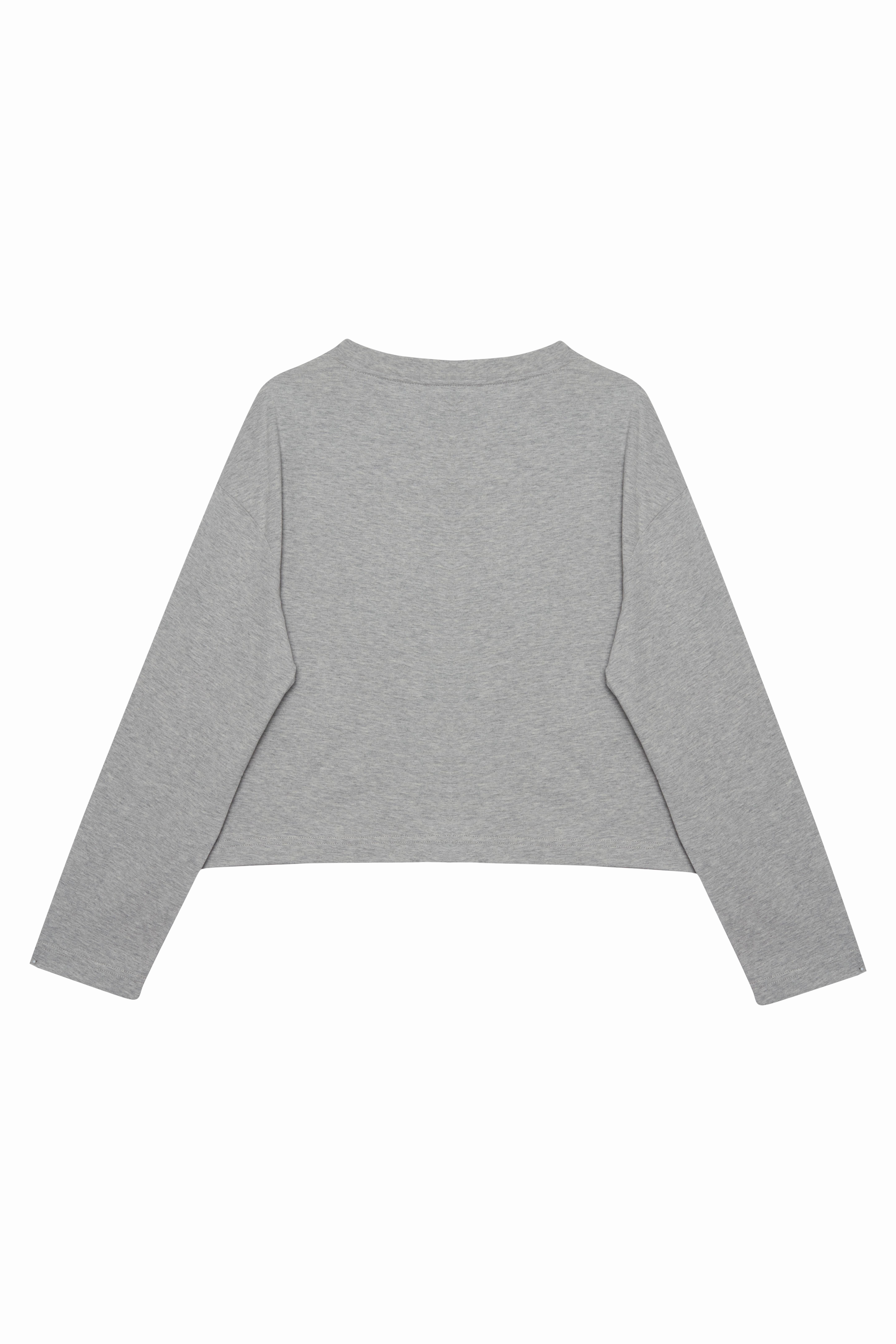Gri Melanj Kutu Form Uzun Kol Tshirt