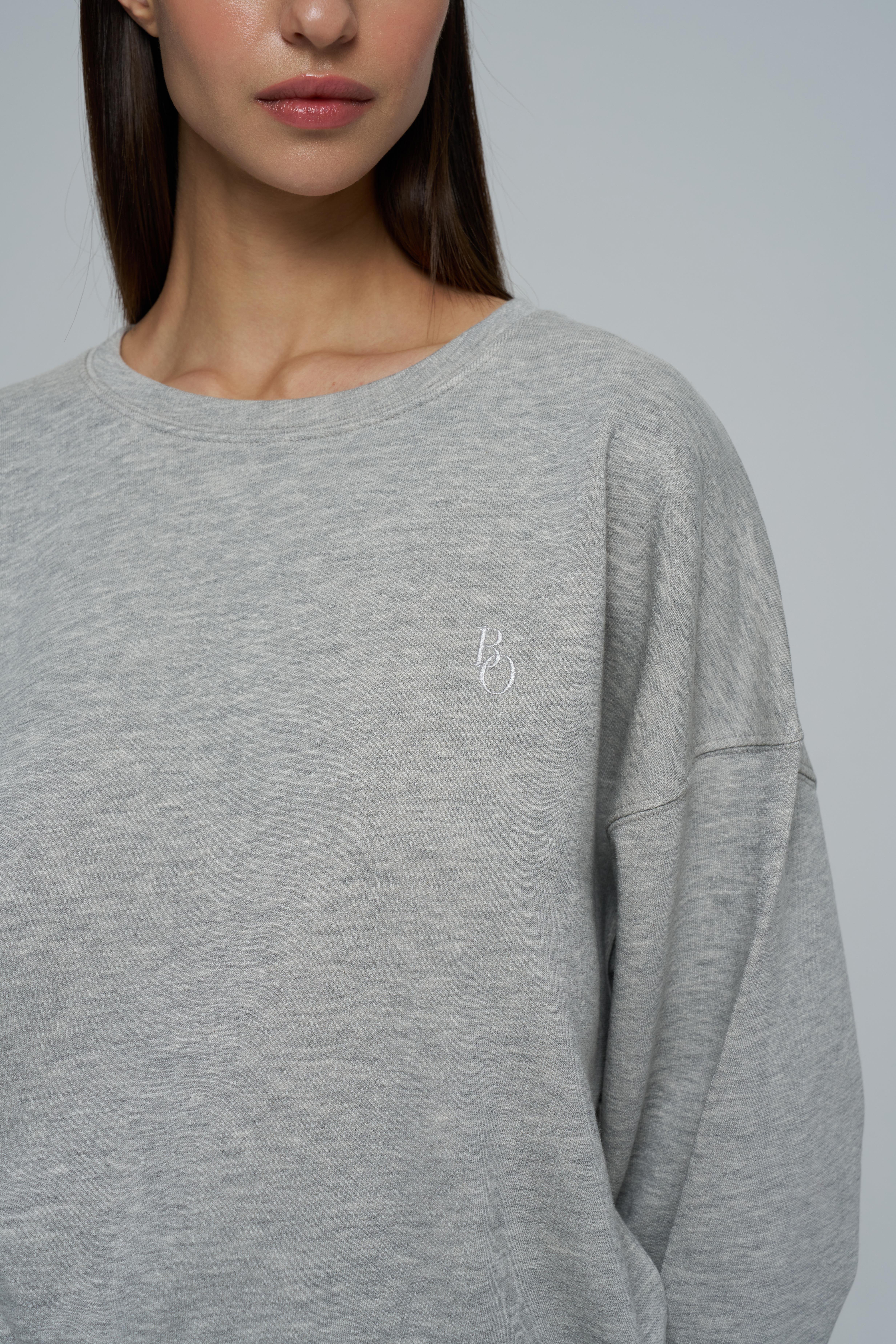 Gri Melanj Lastik Detaylı Sweatshirt