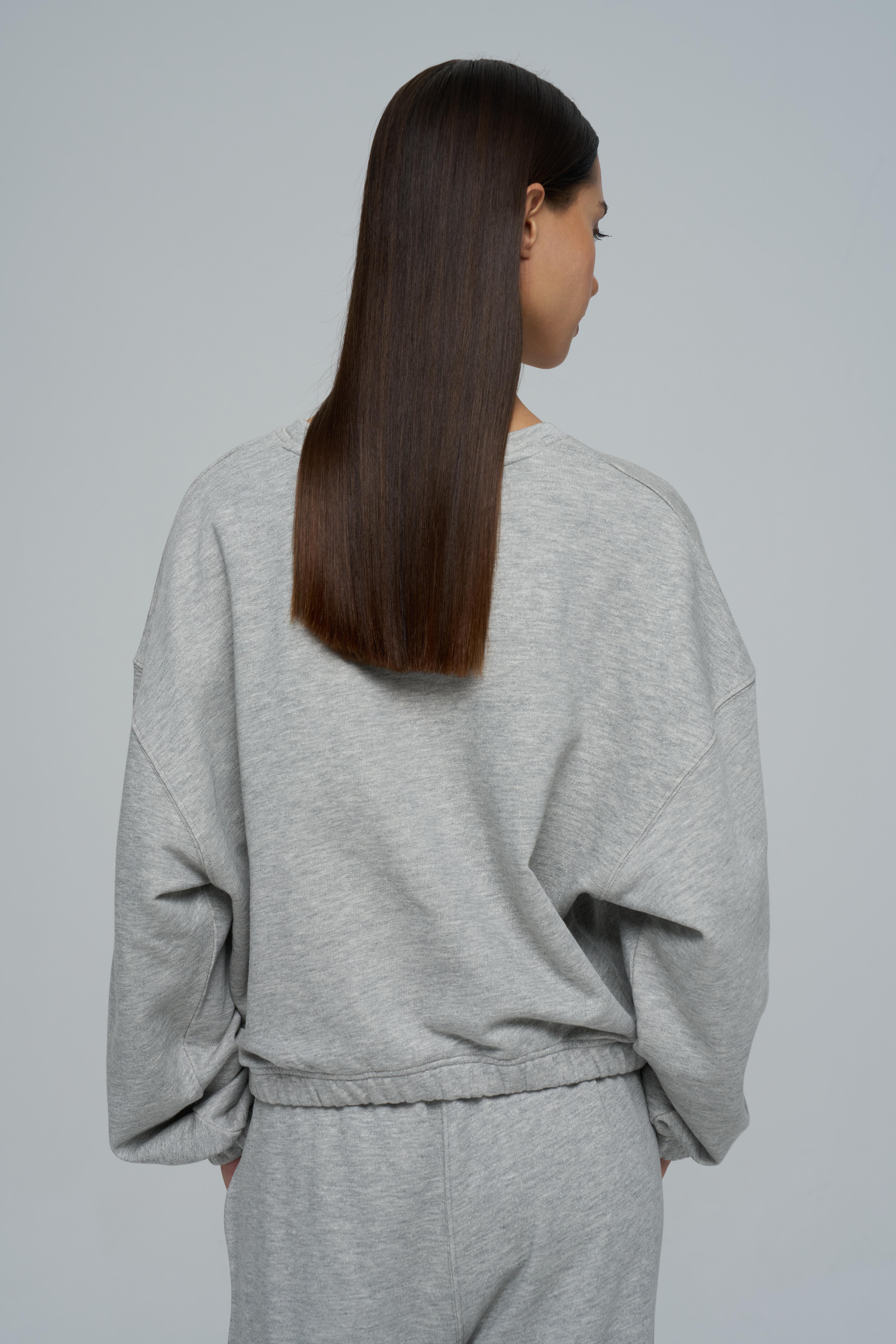 Gri Melanj Lastik Detaylı Sweatshirt