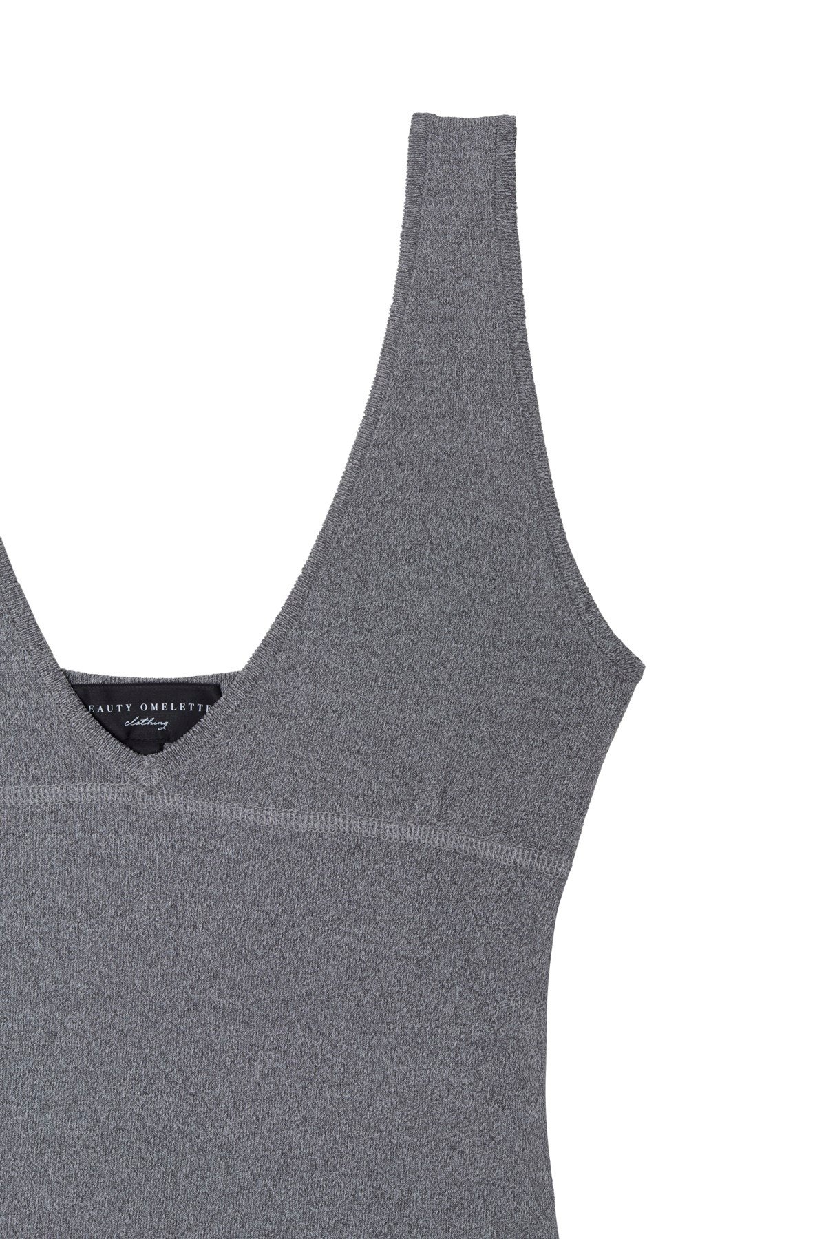 Gri Melanj V Yaka Kolsuz Triko Bodysuit