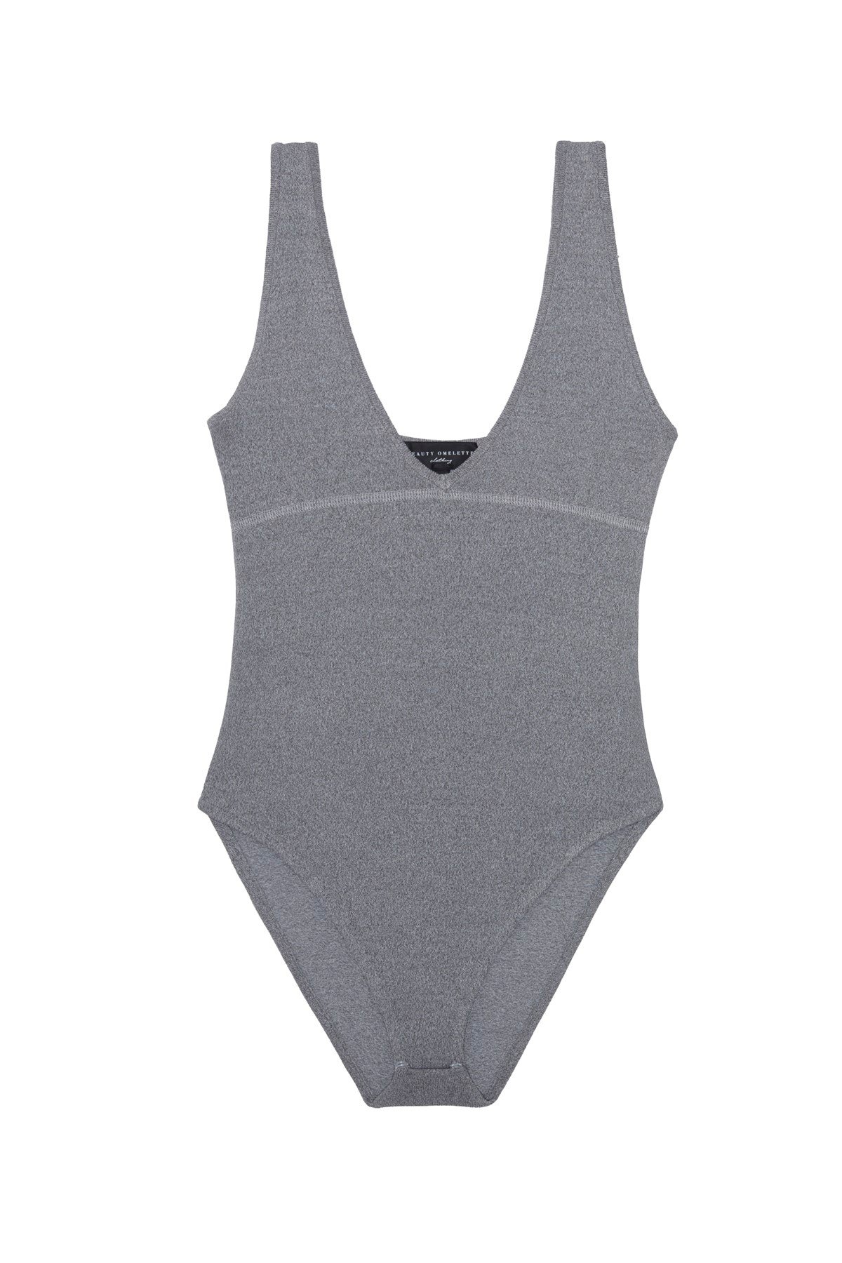 Gri Melanj V Yaka Kolsuz Triko Bodysuit