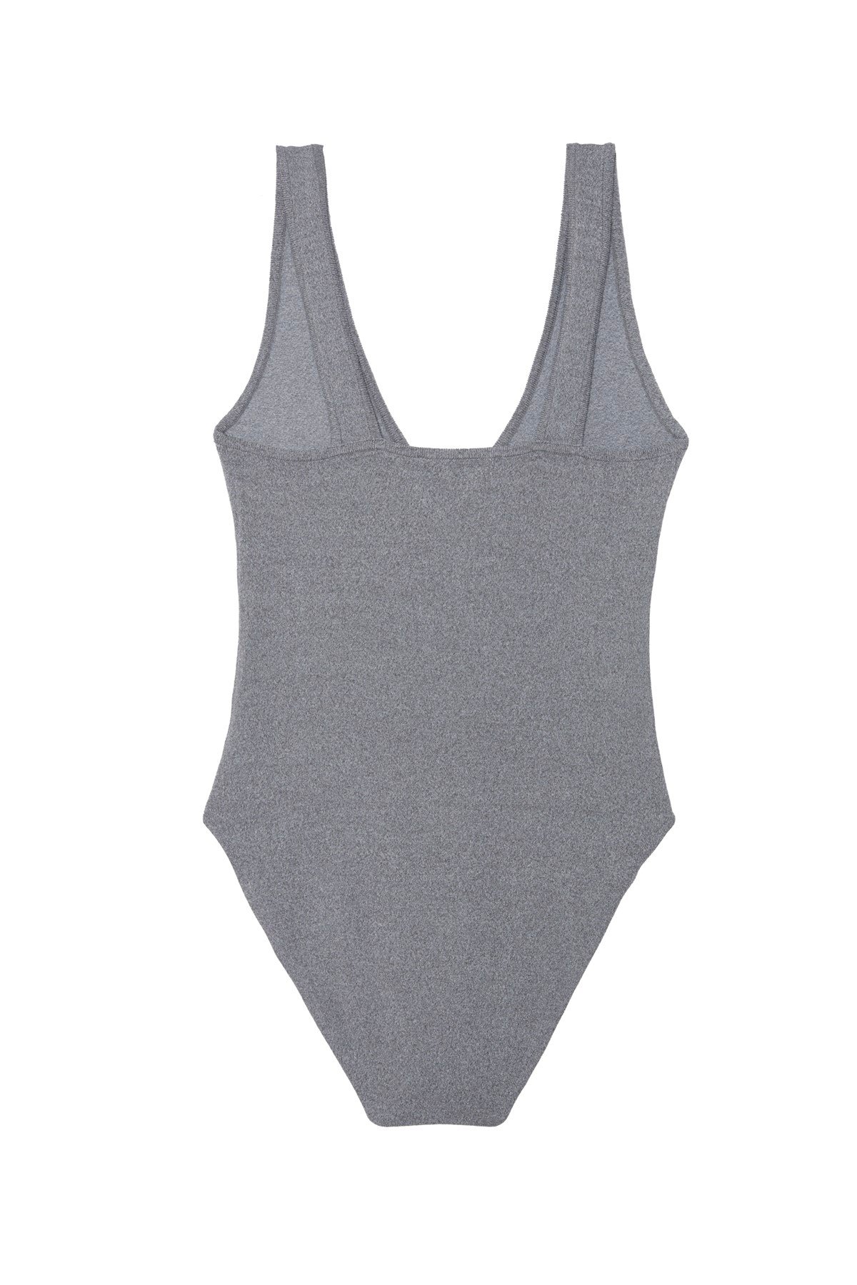 Gri Melanj V Yaka Kolsuz Triko Bodysuit