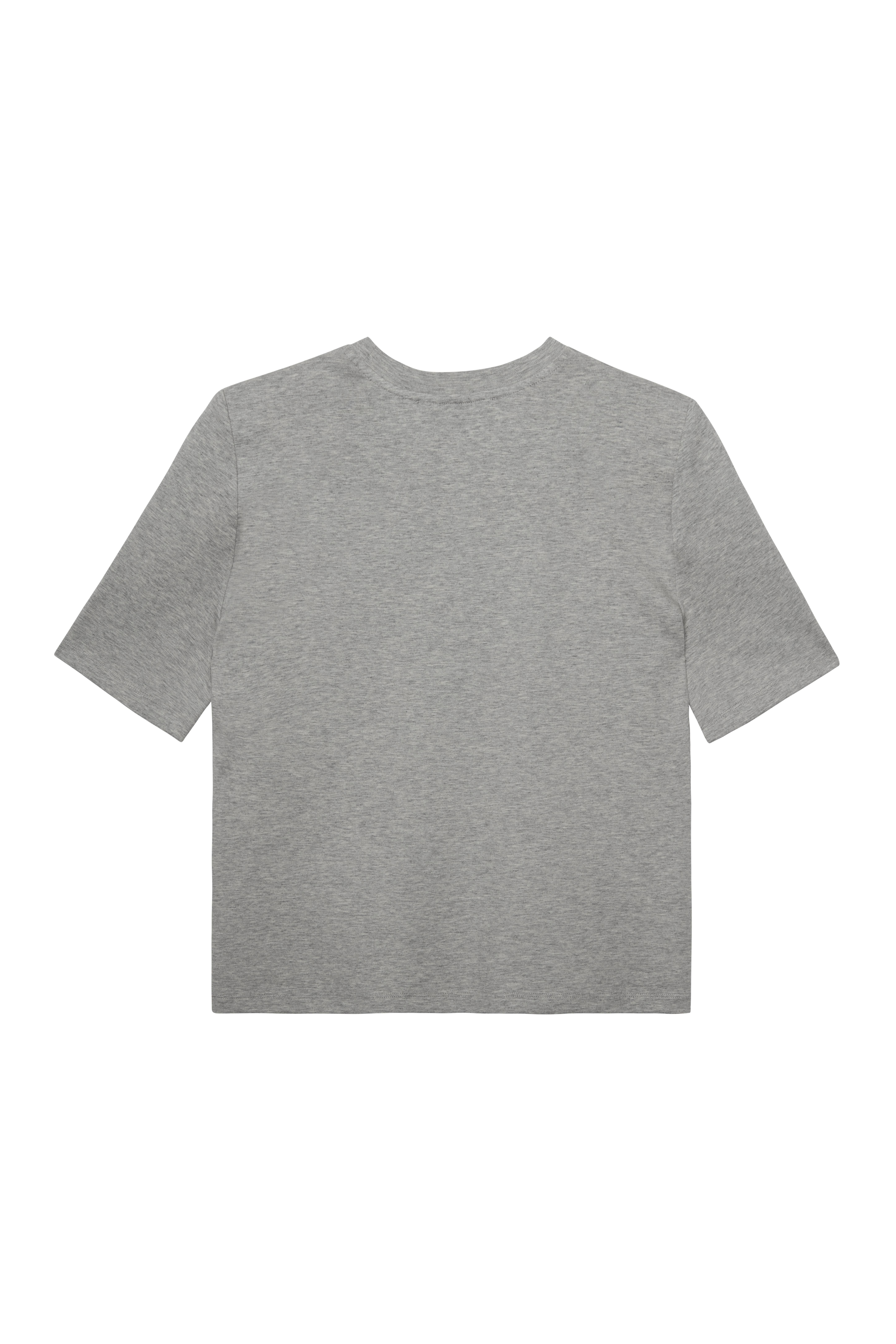 Gri Melanj Vatkalı Kısa Kol Tshirt