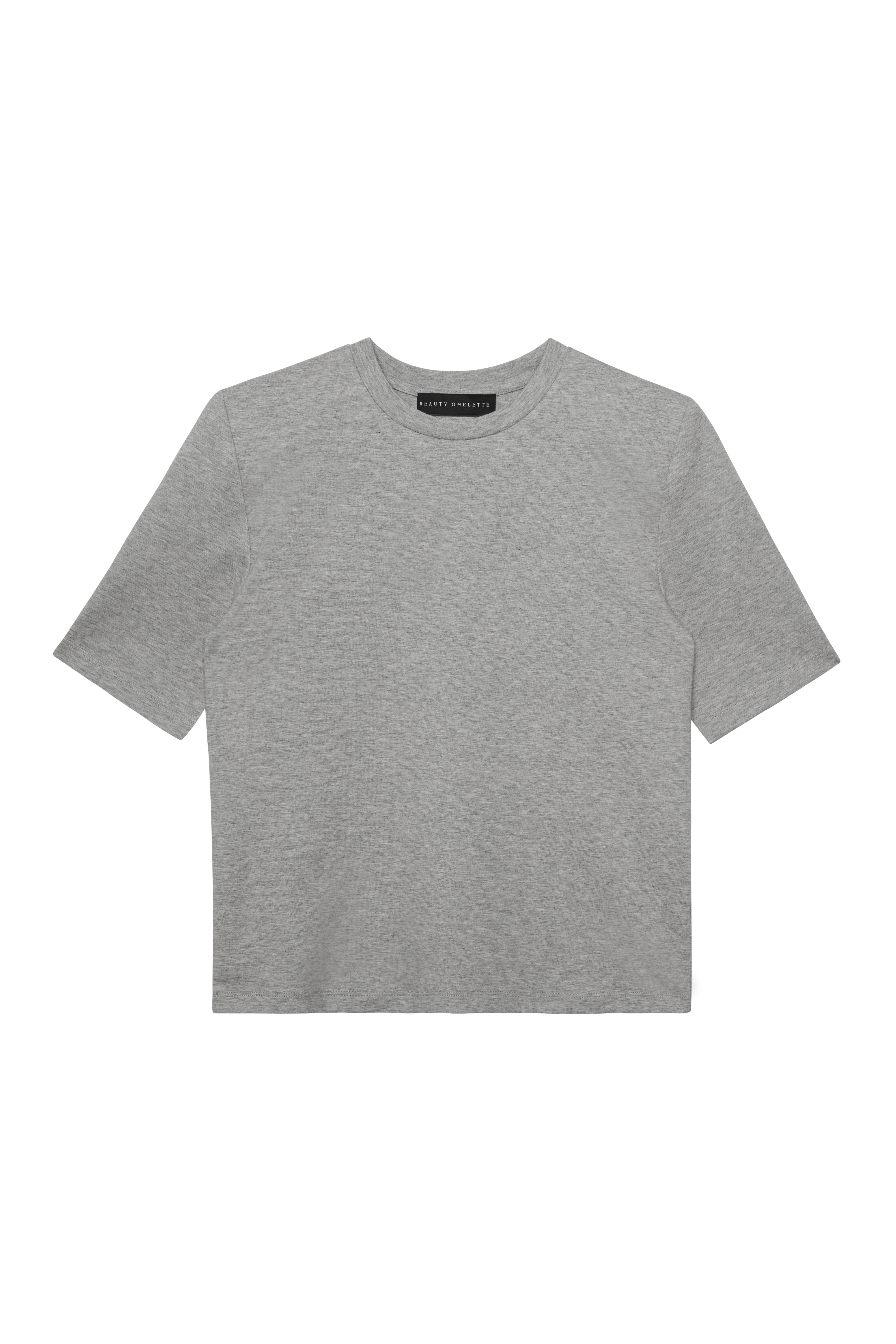 Gri Melanj Vatkalı Kısa Kol Tshirt