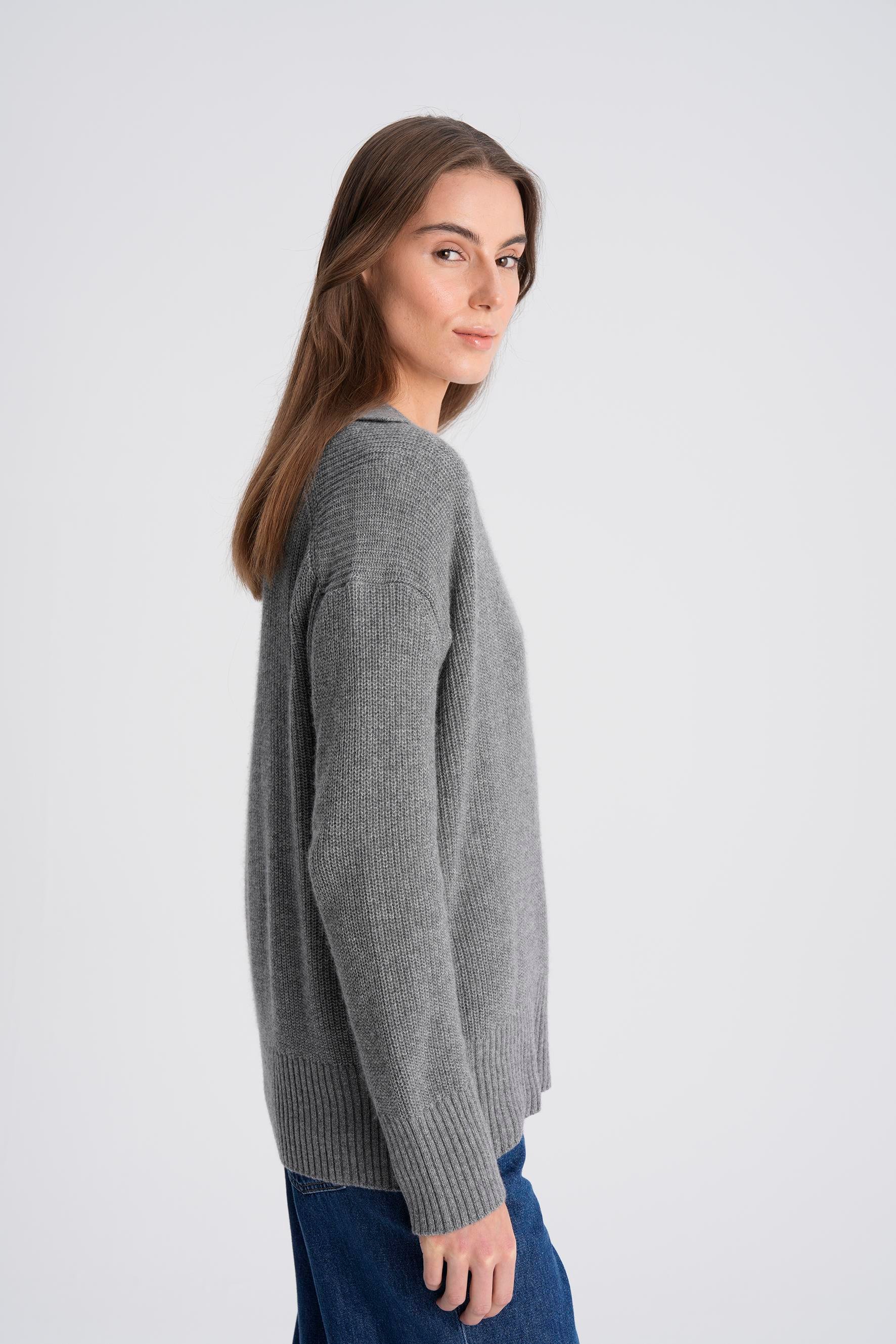 Gri Polo Yaka Ribli Yün Kazak