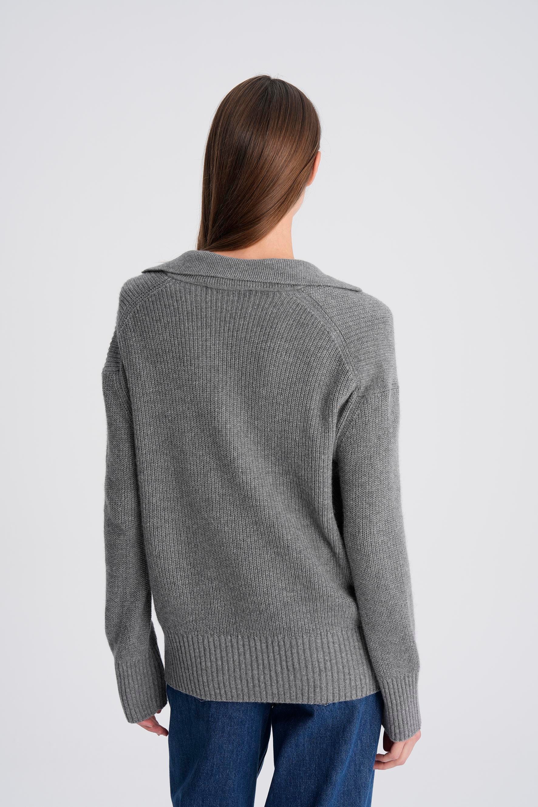 Gri Polo Yaka Ribli Yün Kazak