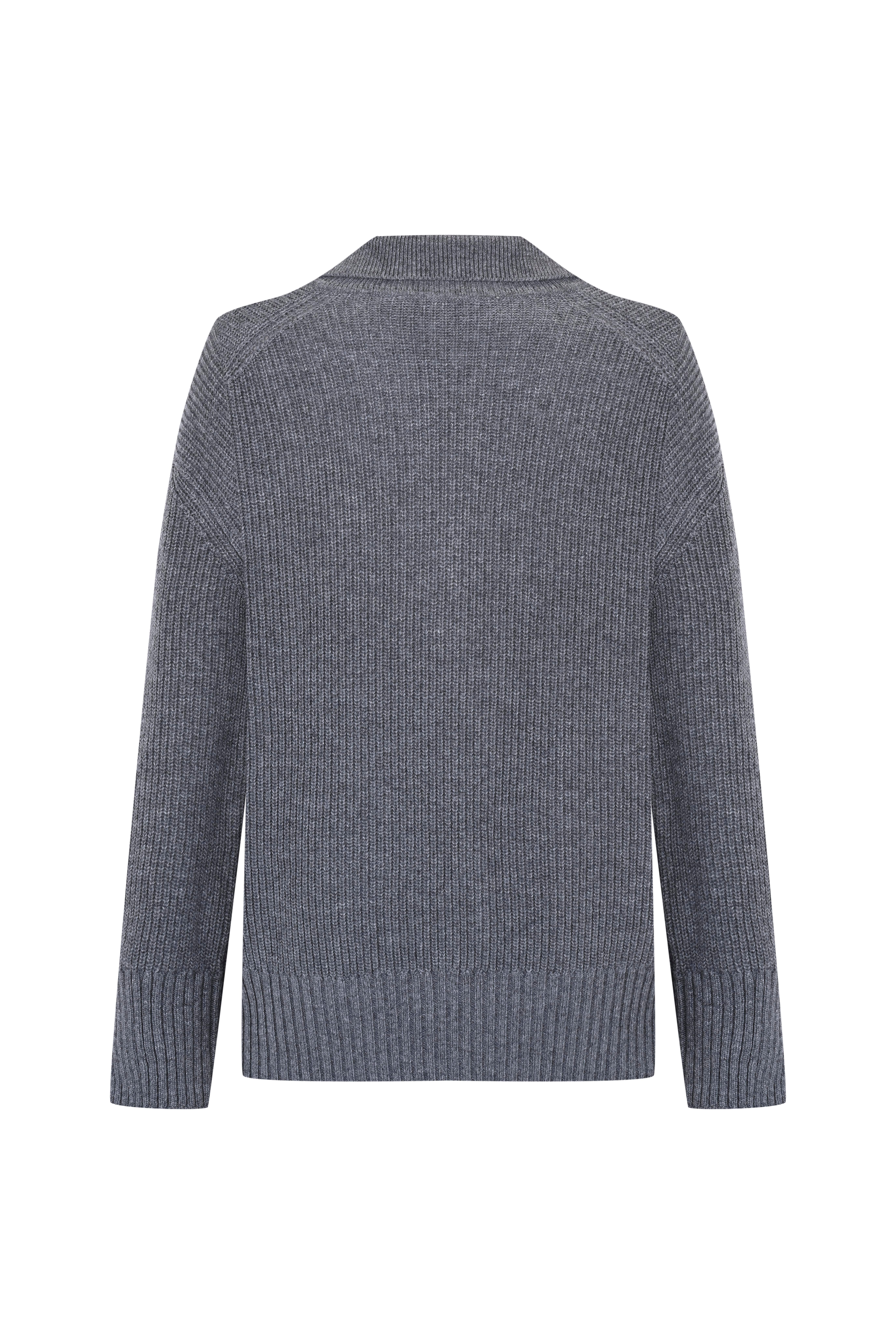 Gri Polo Yaka Ribli Yün Kazak