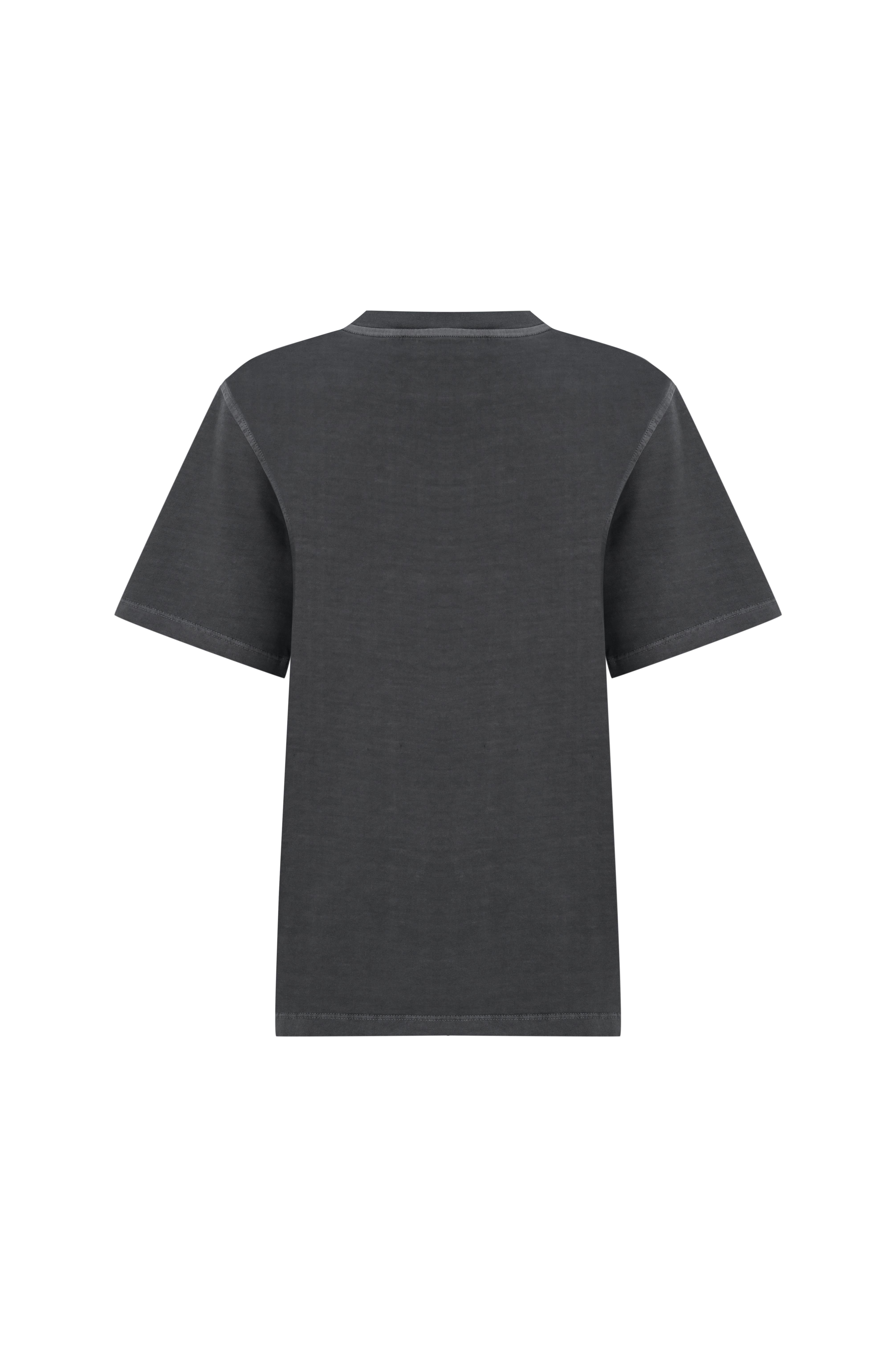 Gri Yıkamalı Bisiklet Yaka Kısa Kol Basic Tshirt