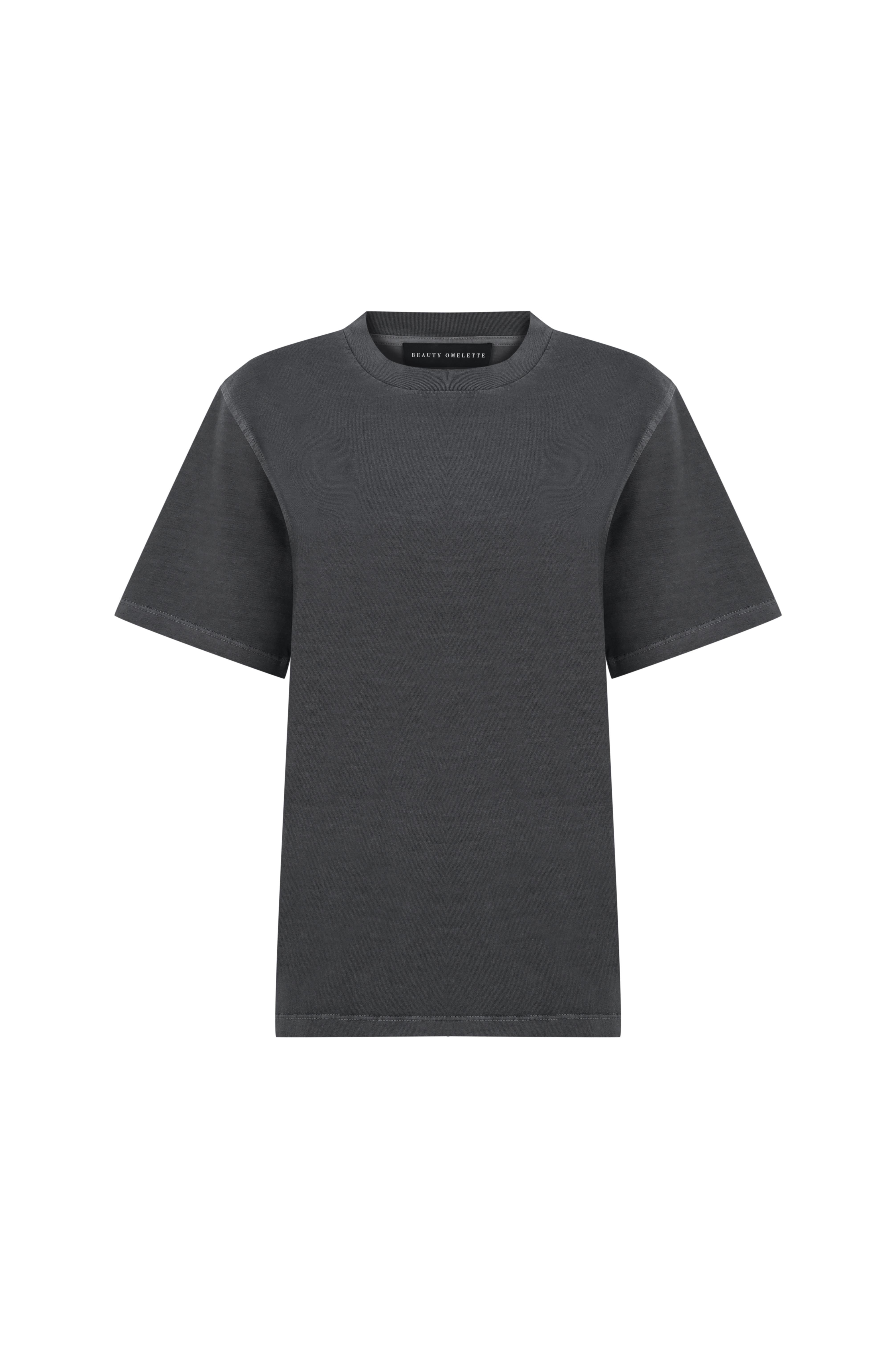 Gri Yıkamalı Bisiklet Yaka Kısa Kol Basic Tshirt