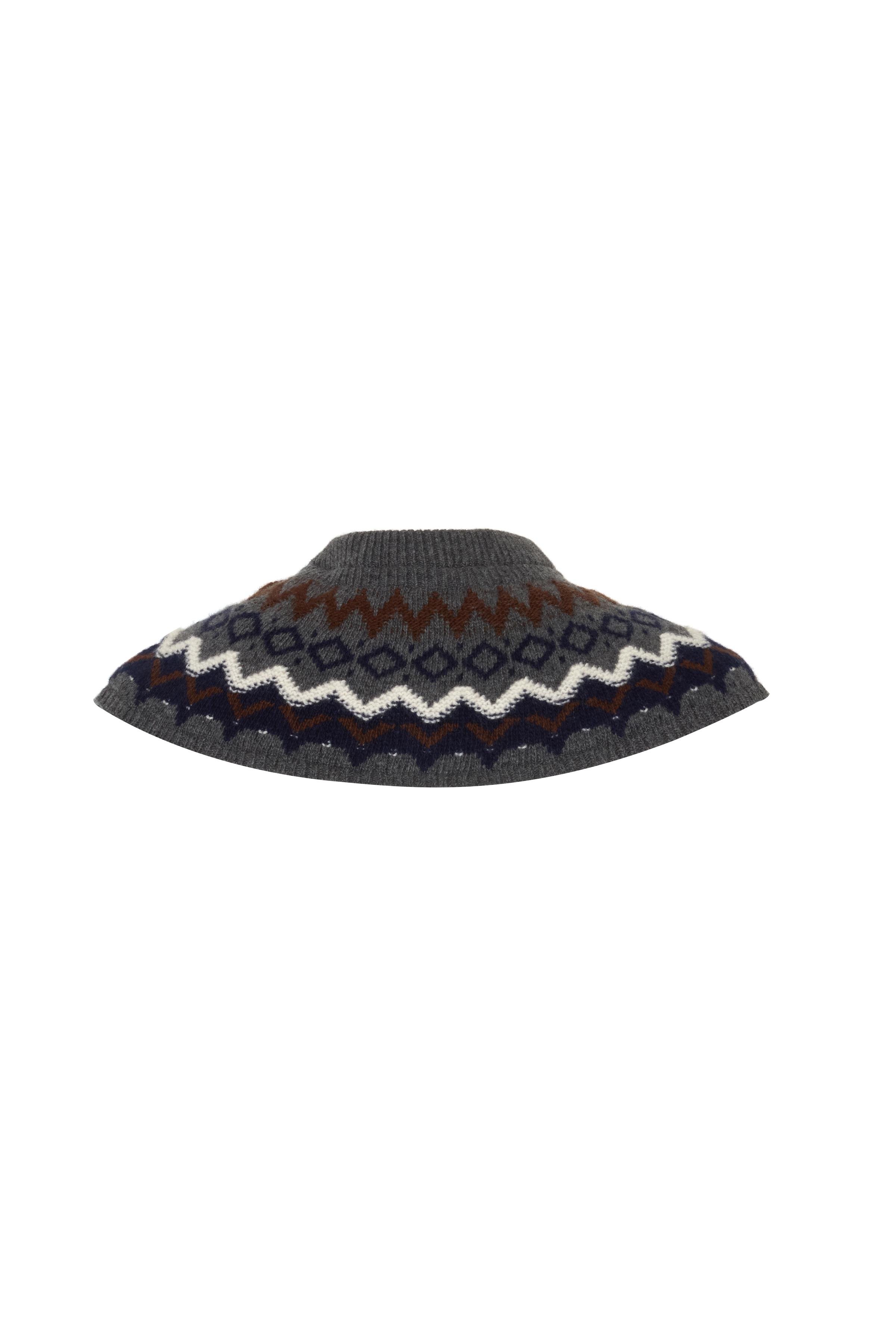 Gri Yün Kaşmir Karışımlı Jakarlı Yakalık