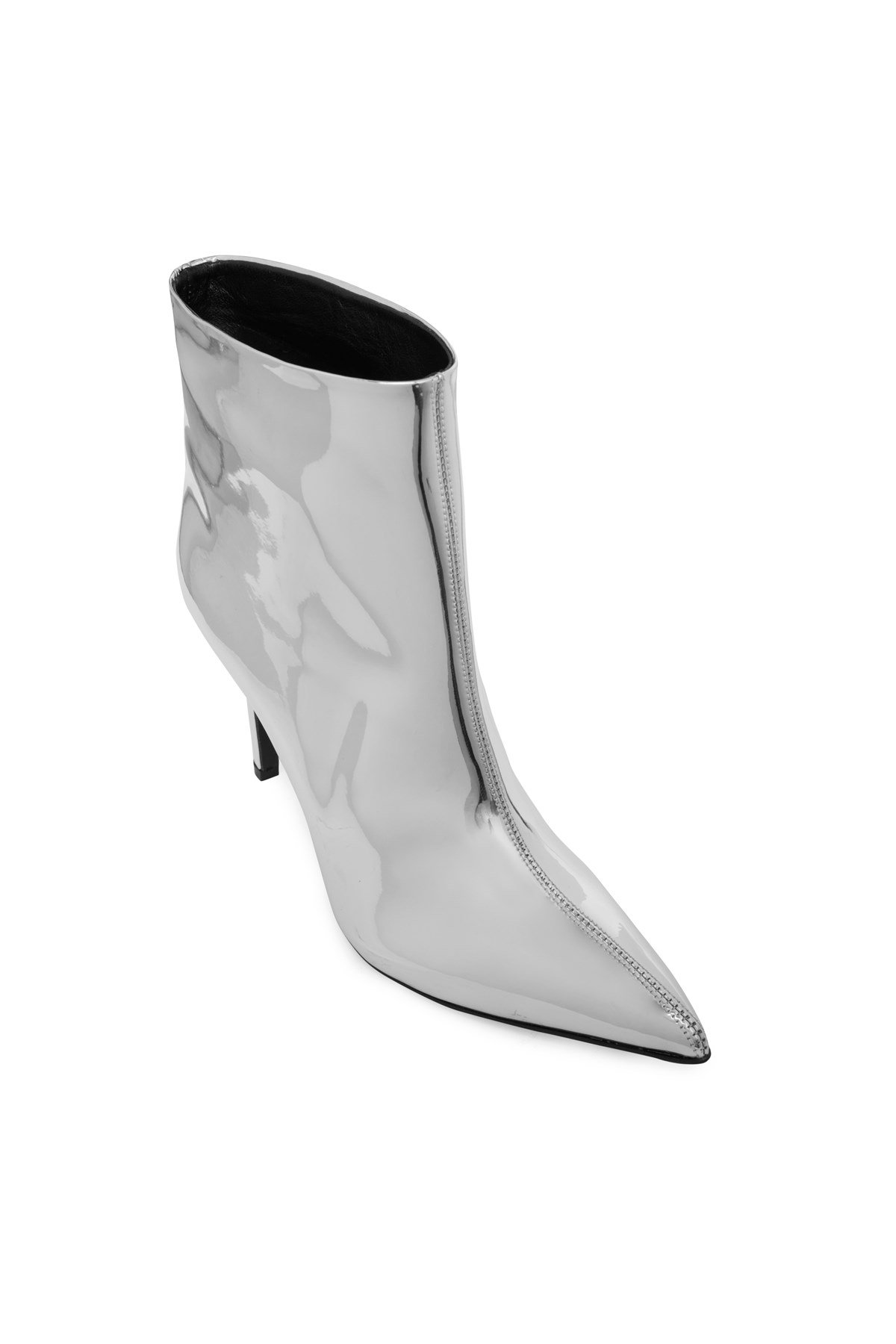 Gümüş Geniş Bilekli Topuklu Aynalı Bot