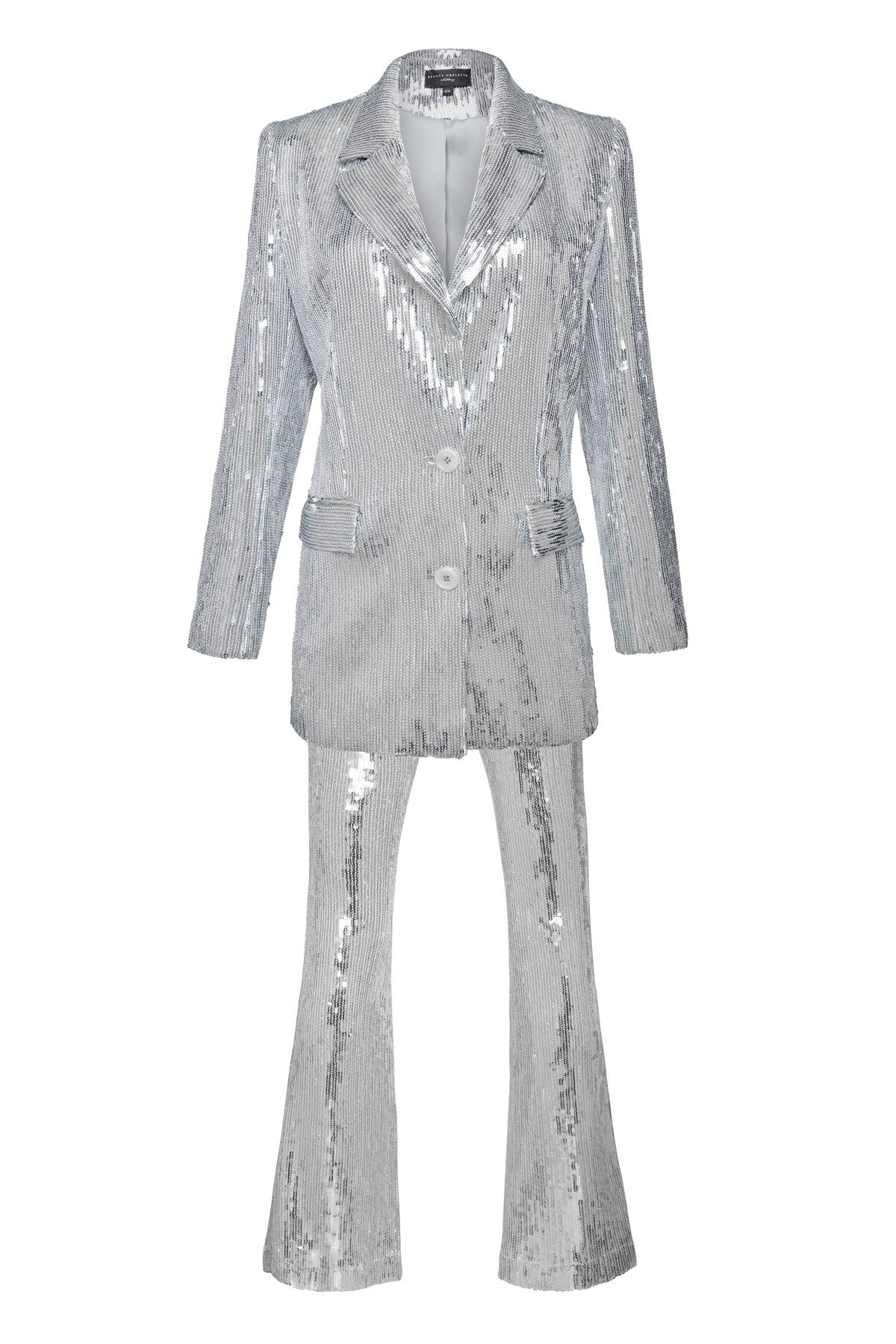 Gümüş Payetli Vatkalı Oversize Blazer - Special Edition