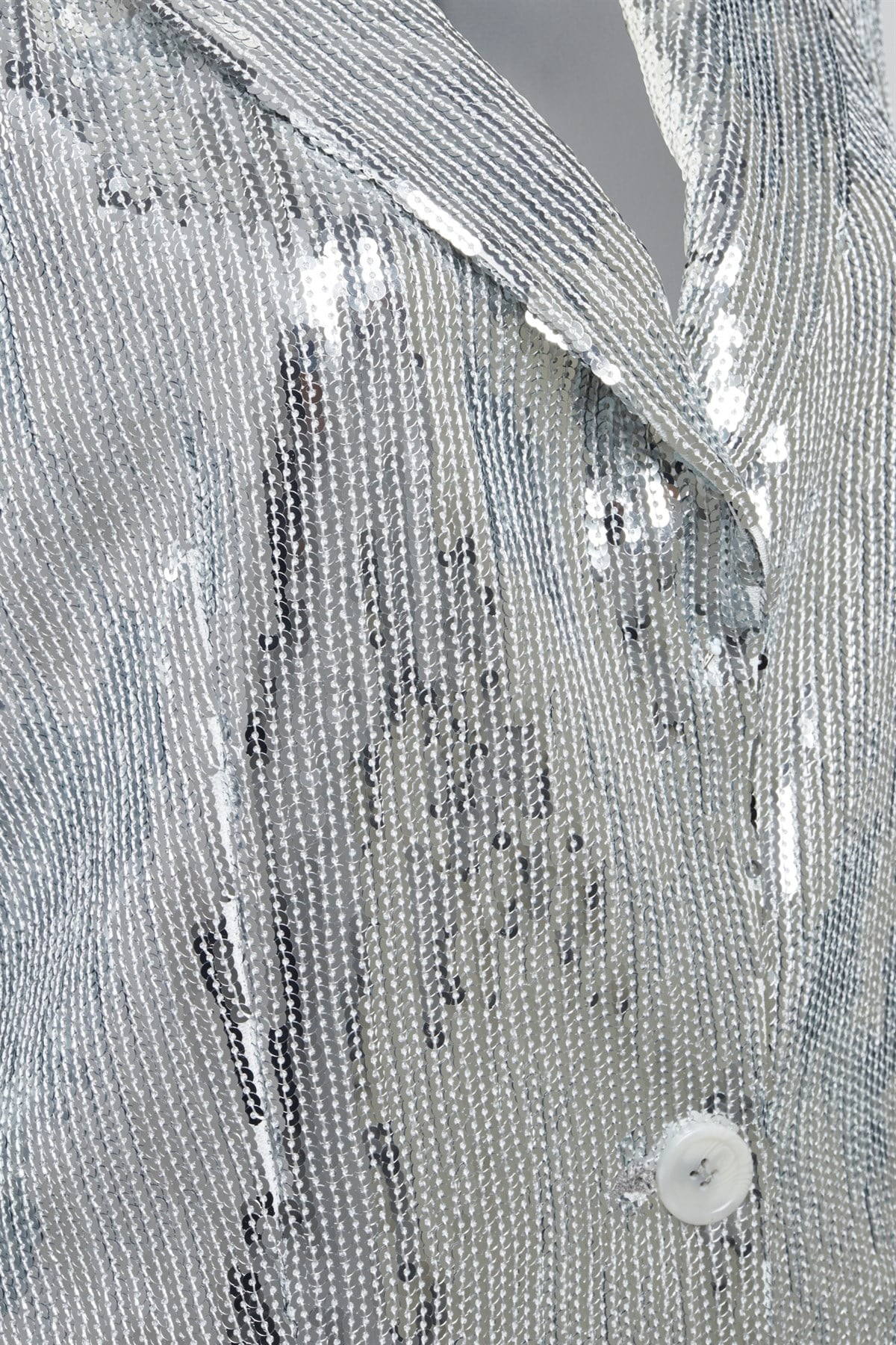 Gümüş Payetli Vatkalı Oversize Blazer - Special Edition