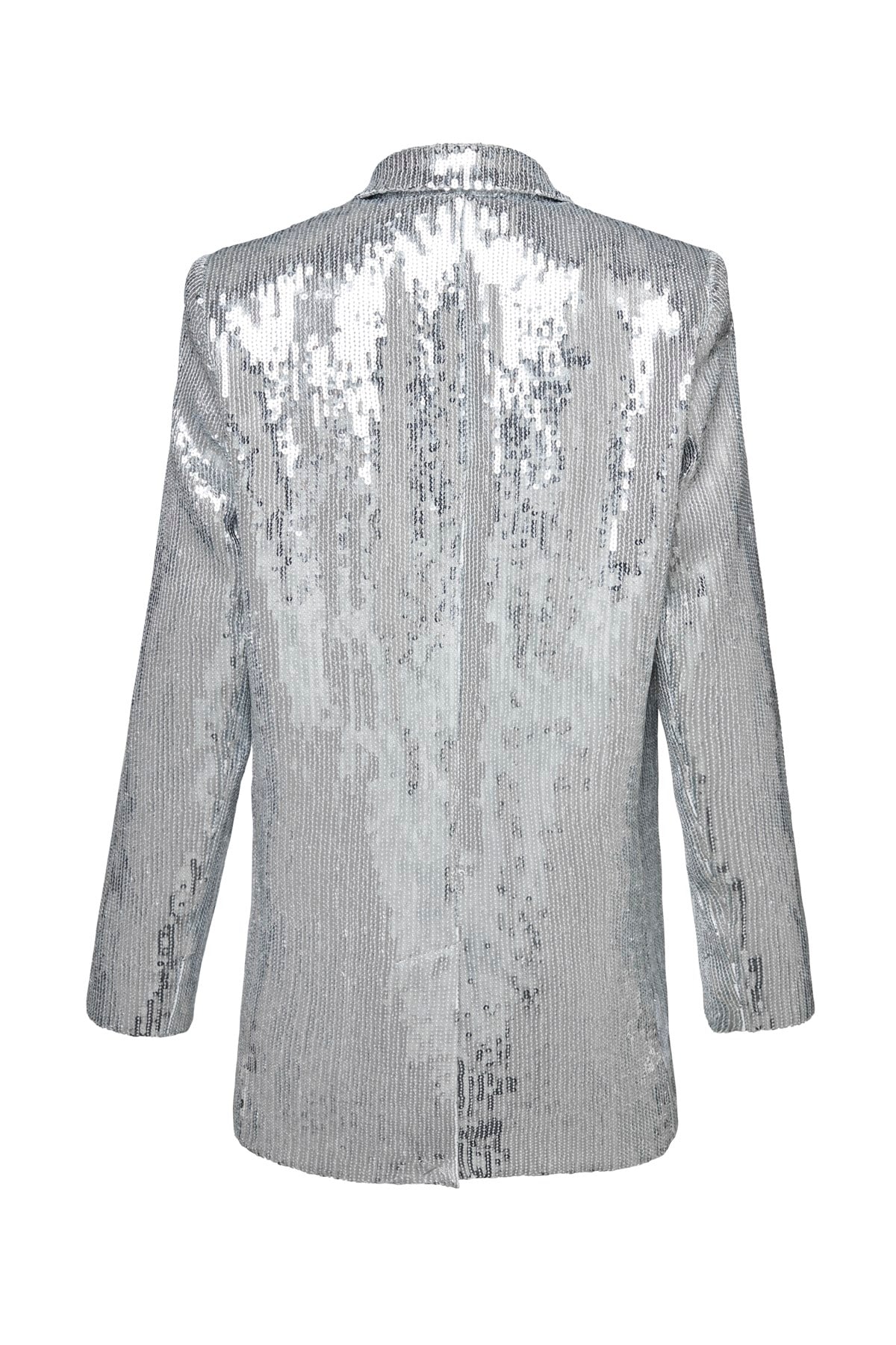 Gümüş Payetli Vatkalı Oversize Blazer - Special Edition