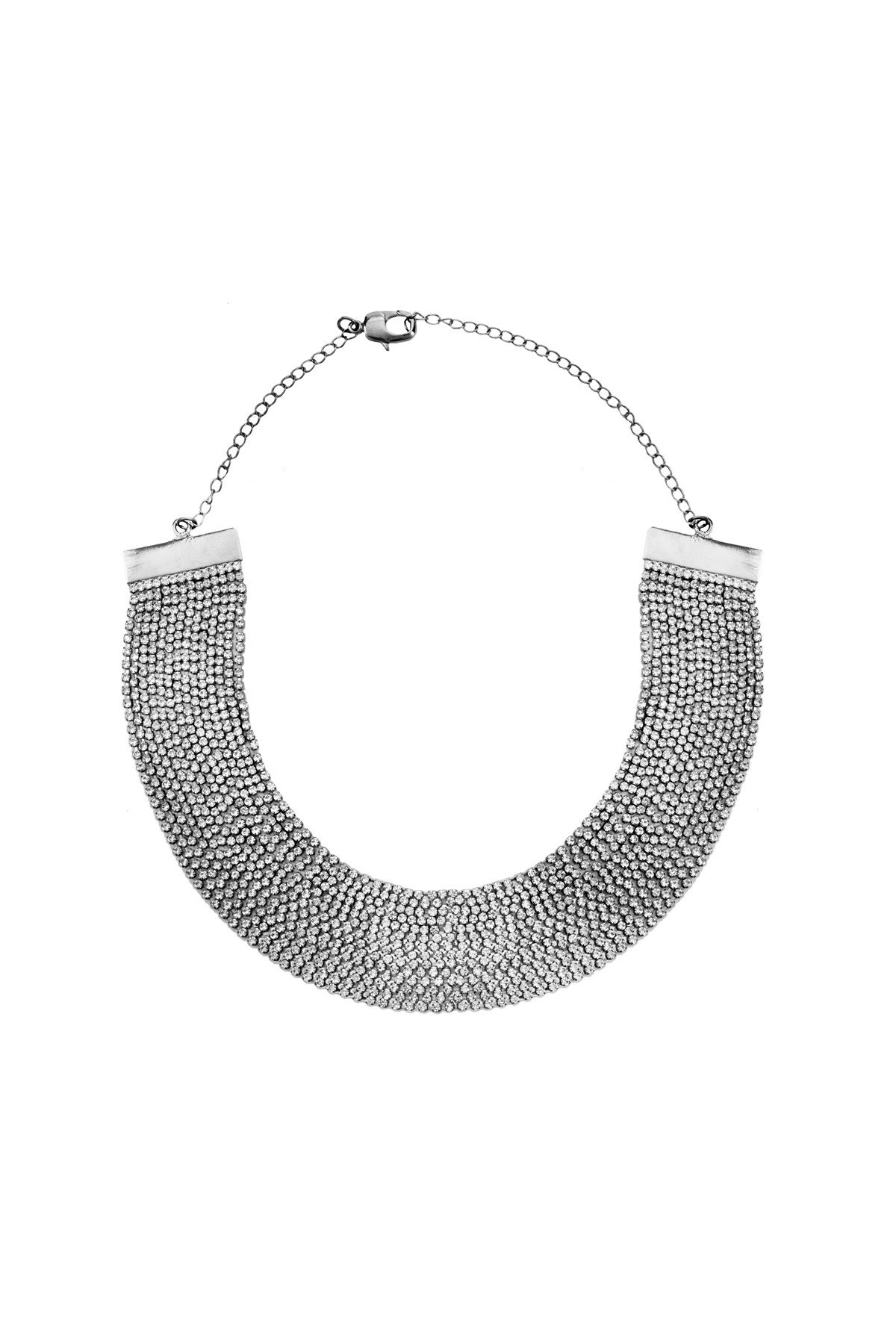 Gümüş Şerit Taşlı Choker Kolye