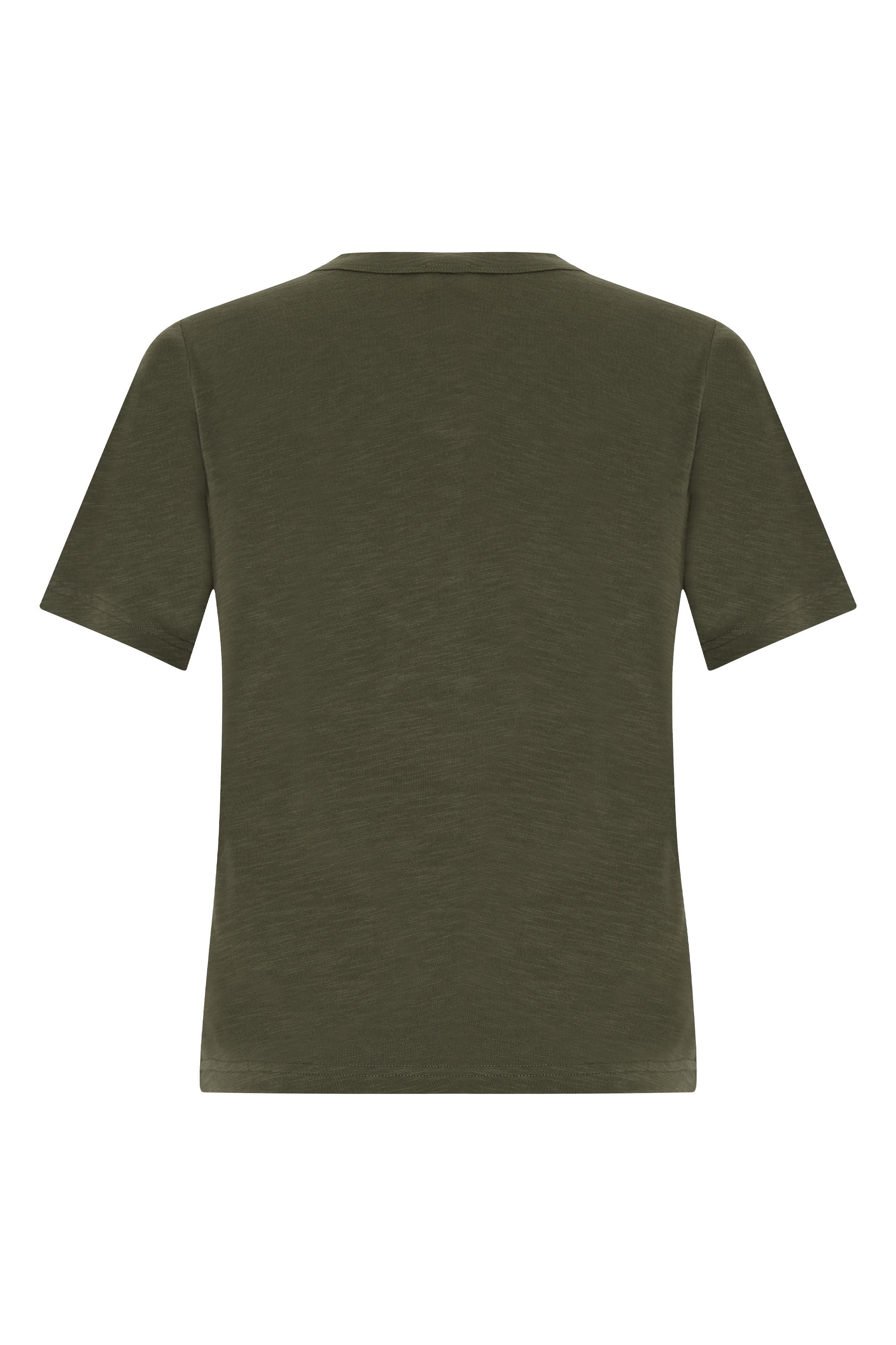 Haki Bisiklet Yaka Flamlı Kısa Kol Tshirt