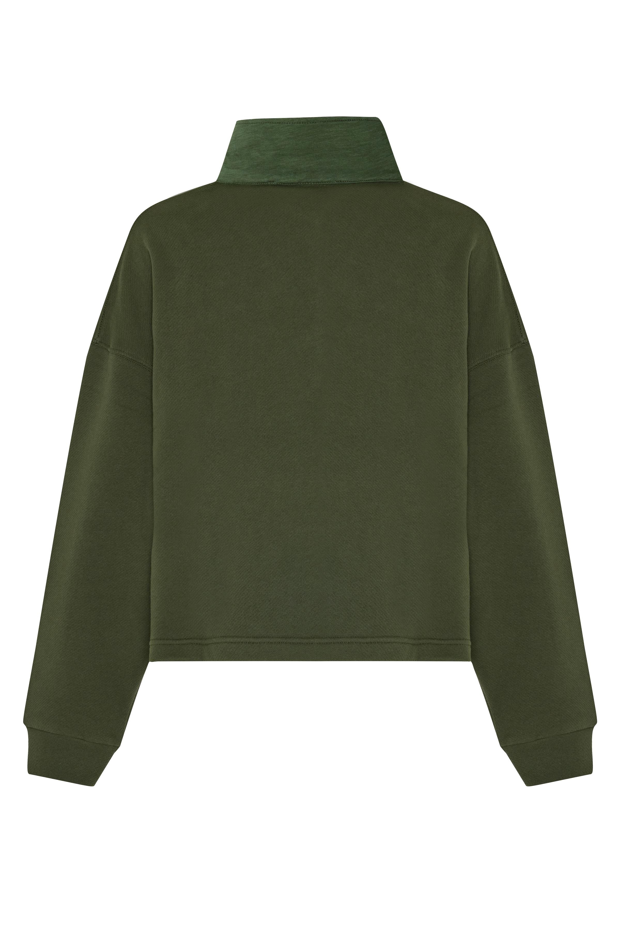 Haki Dik Yaka Oversize Sweatshirt