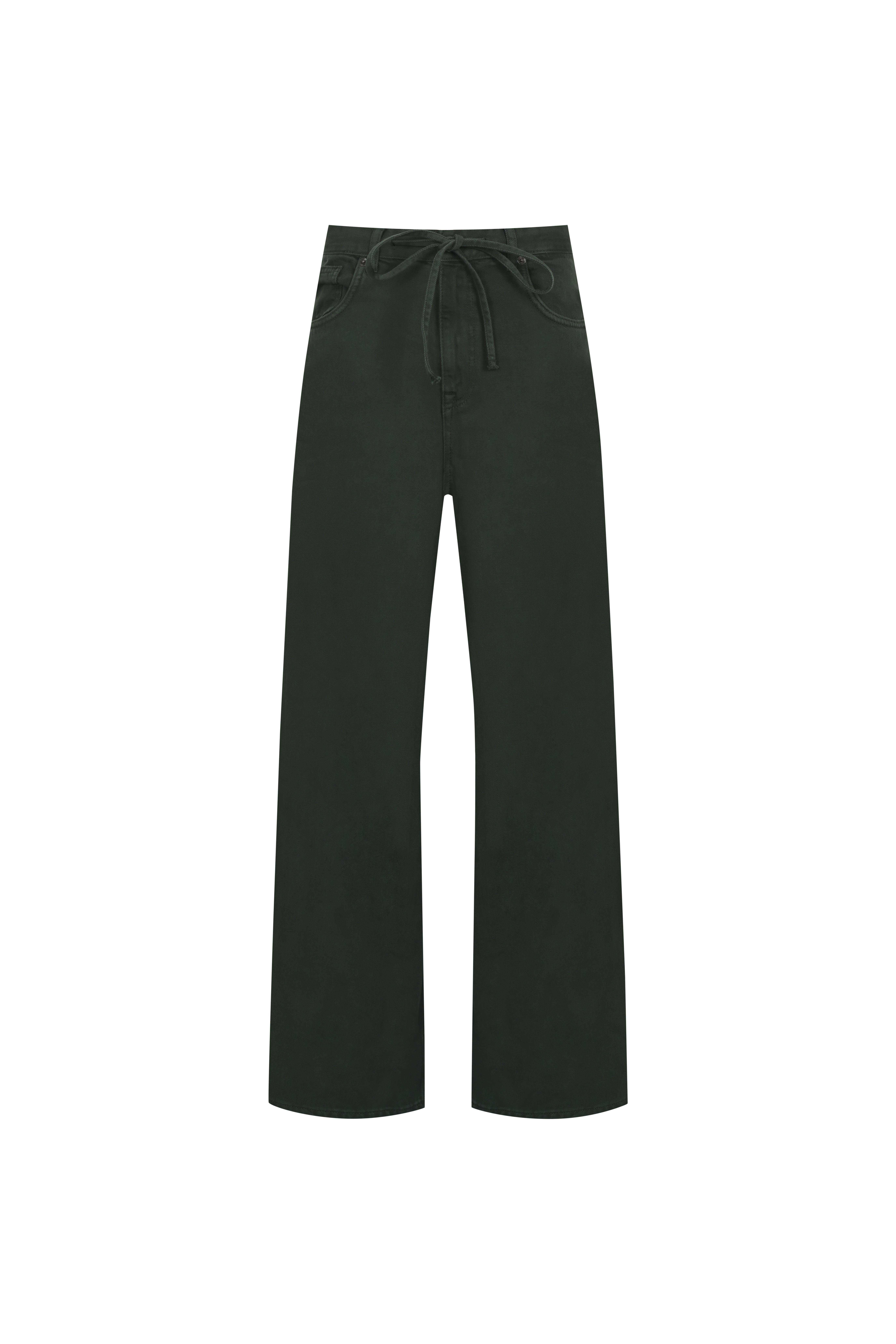 Haki Kordonlu Wide Leg Jean