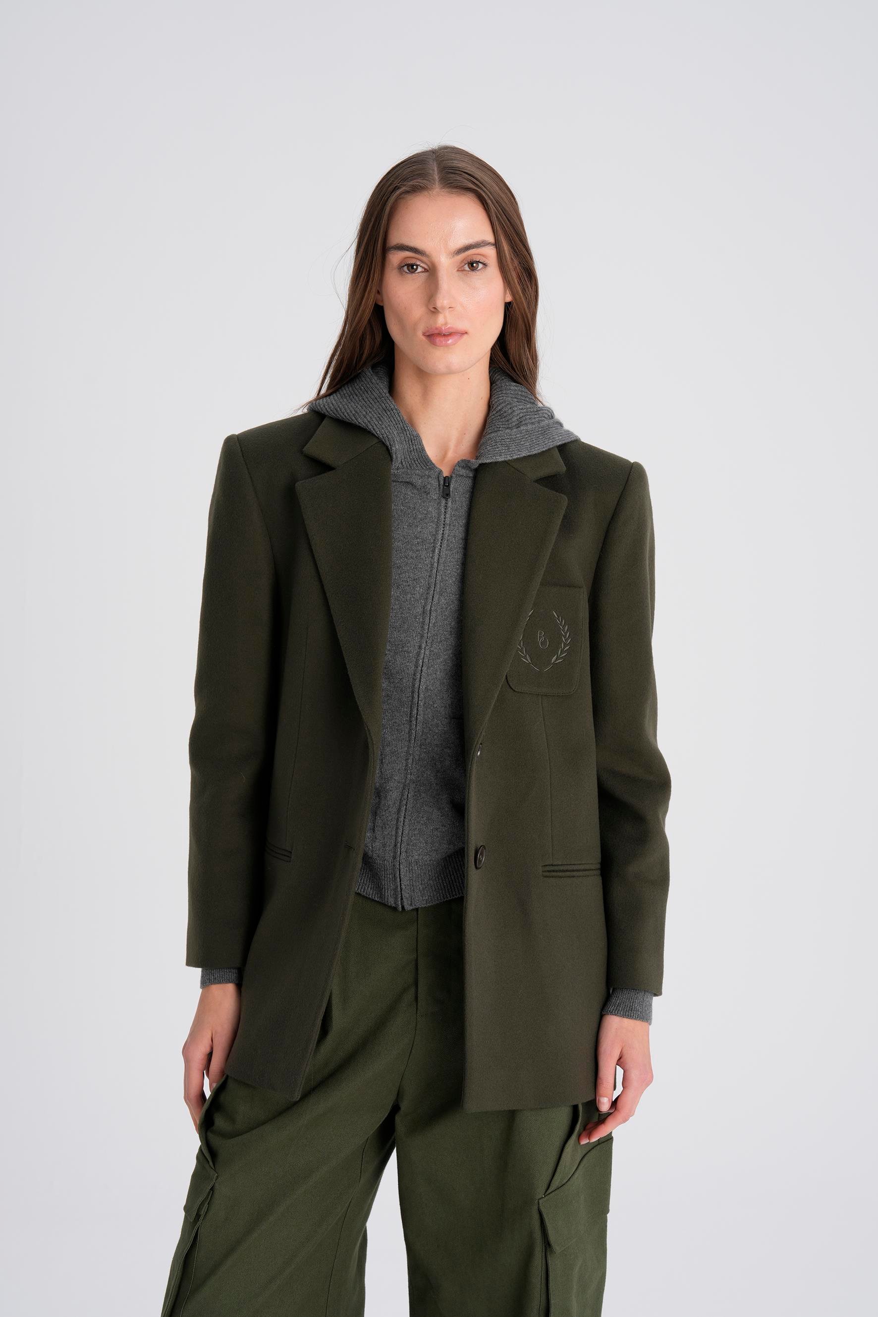 Haki Nakışlı Daddy Yün Ceket Kaban