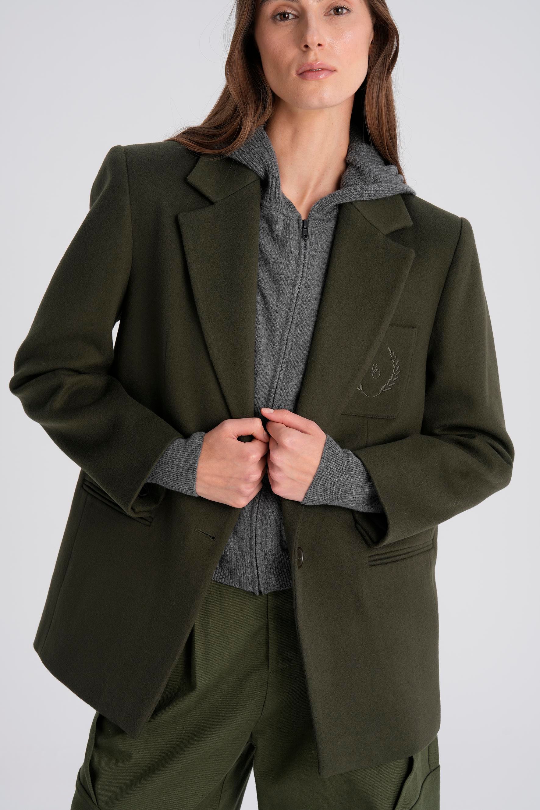 Haki Nakışlı Daddy Yün Ceket Kaban