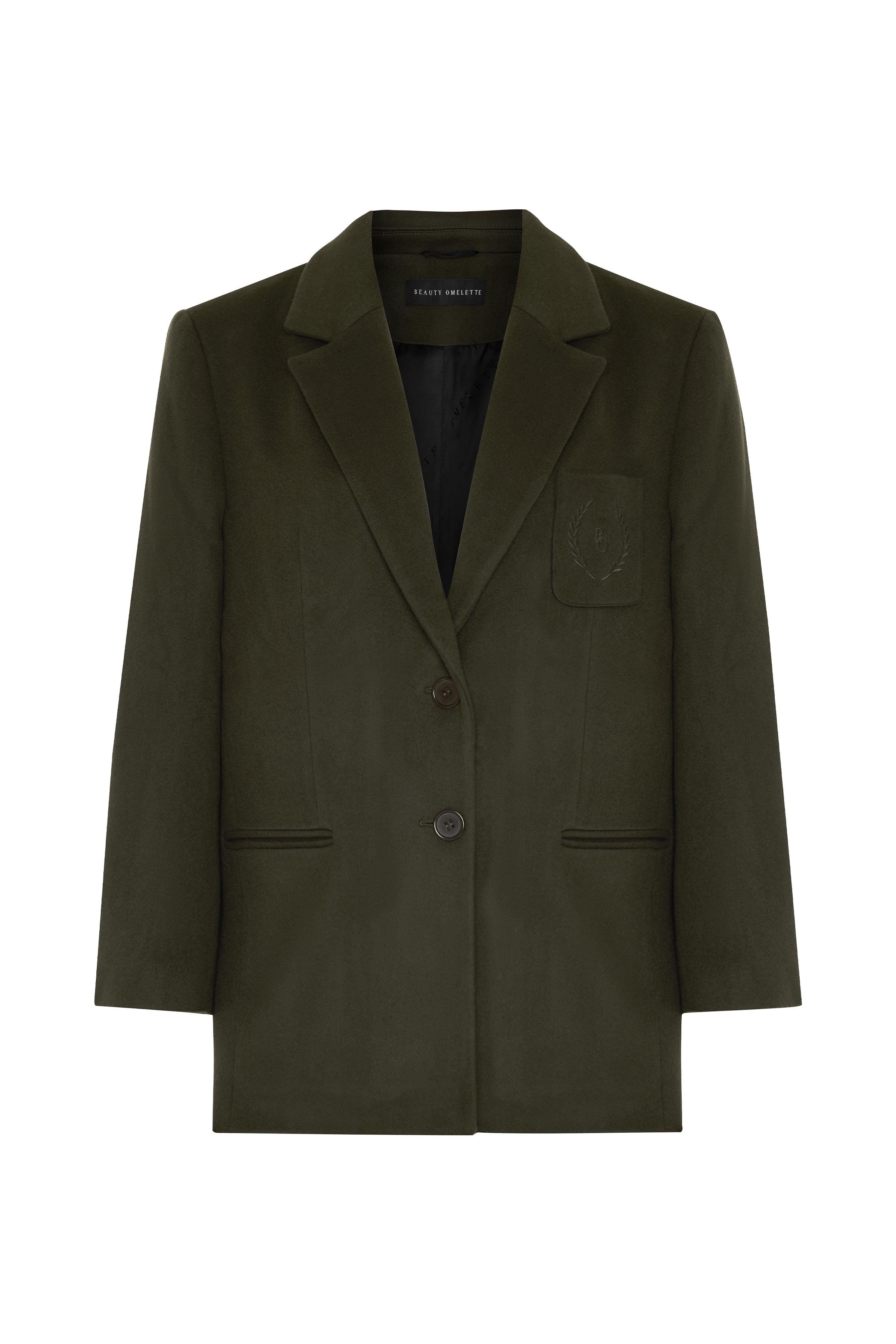 Haki Nakışlı Daddy Yün Ceket Kaban