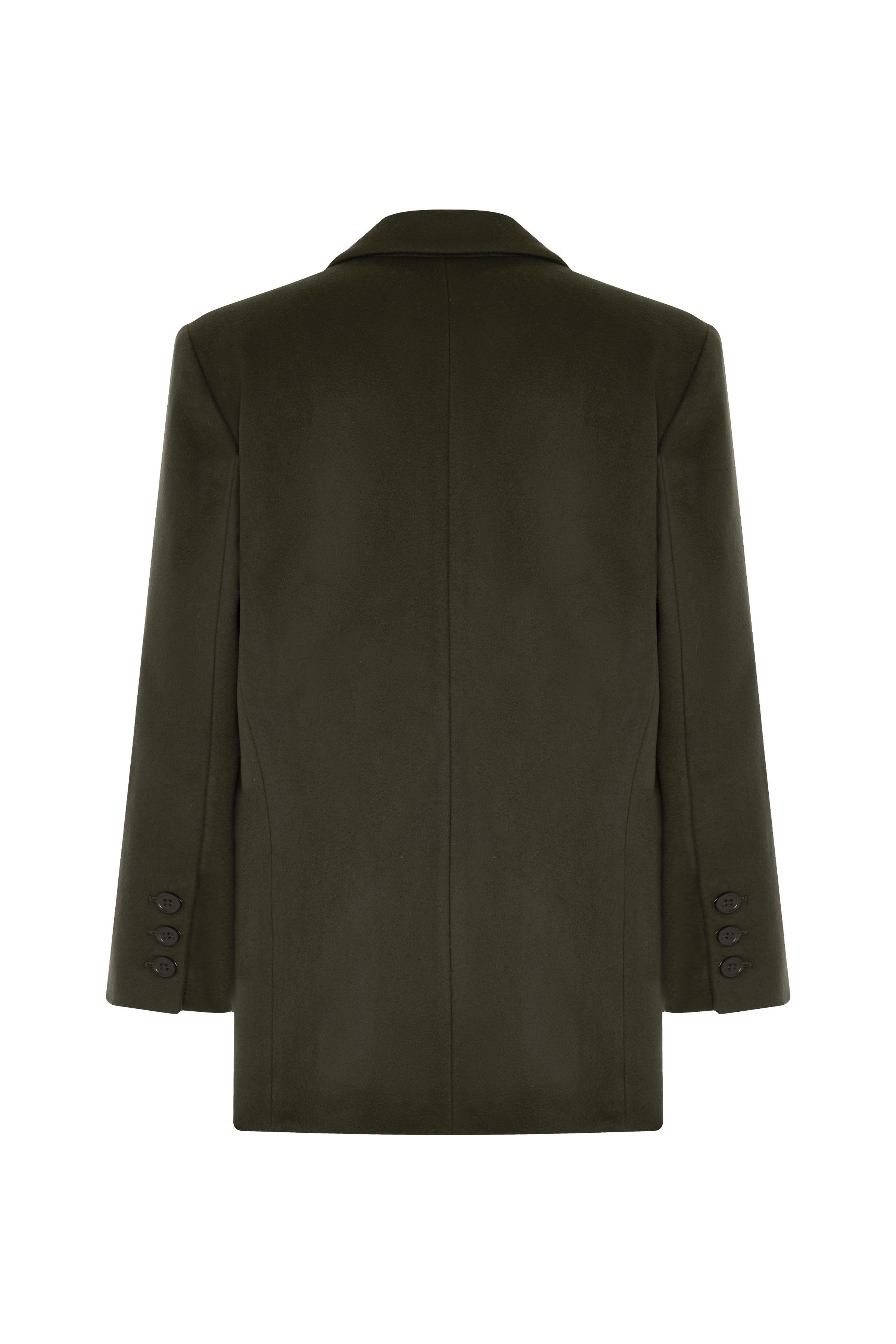 Haki Nakışlı Daddy Yün Ceket Kaban