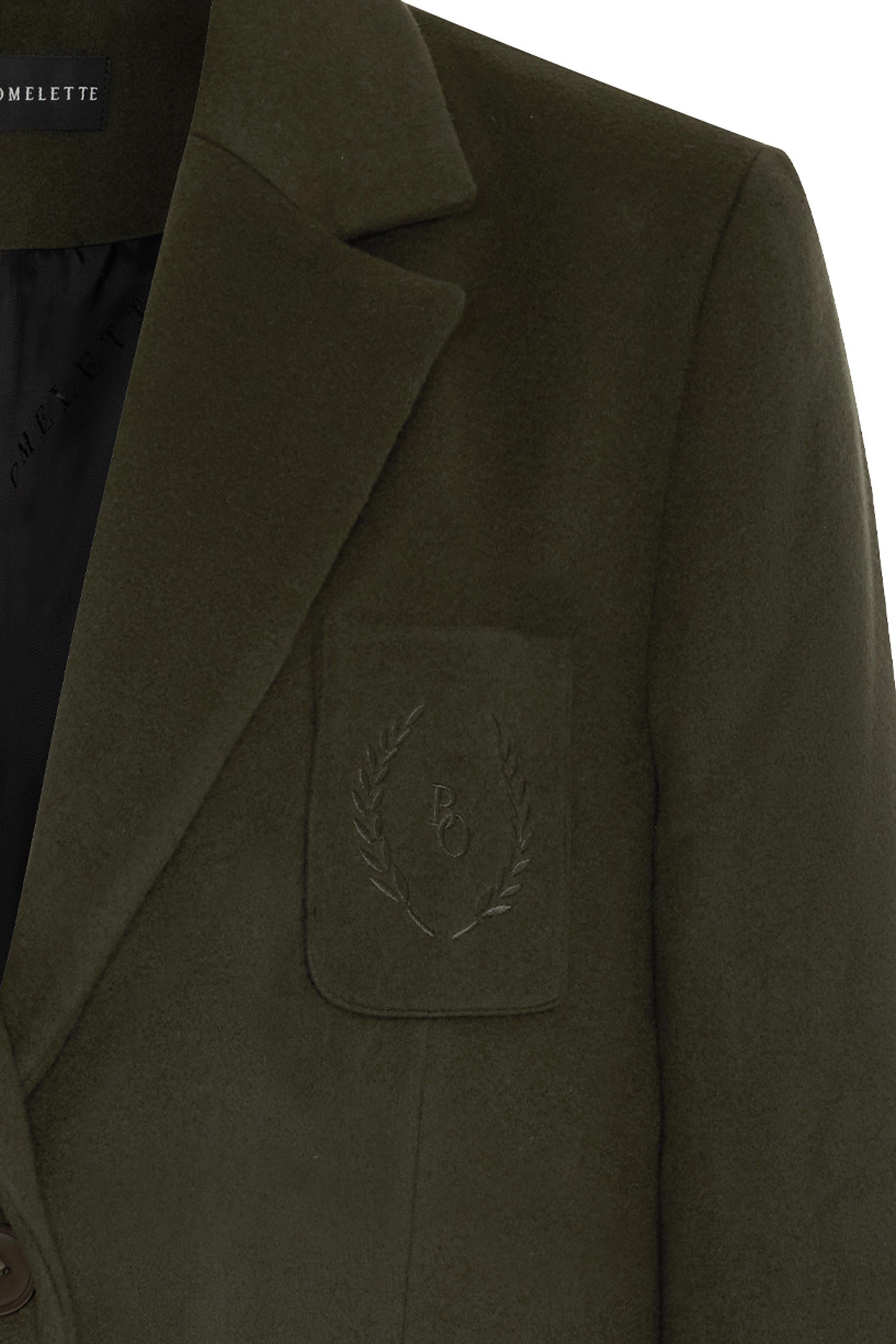 Haki Nakışlı Daddy Yün Ceket Kaban