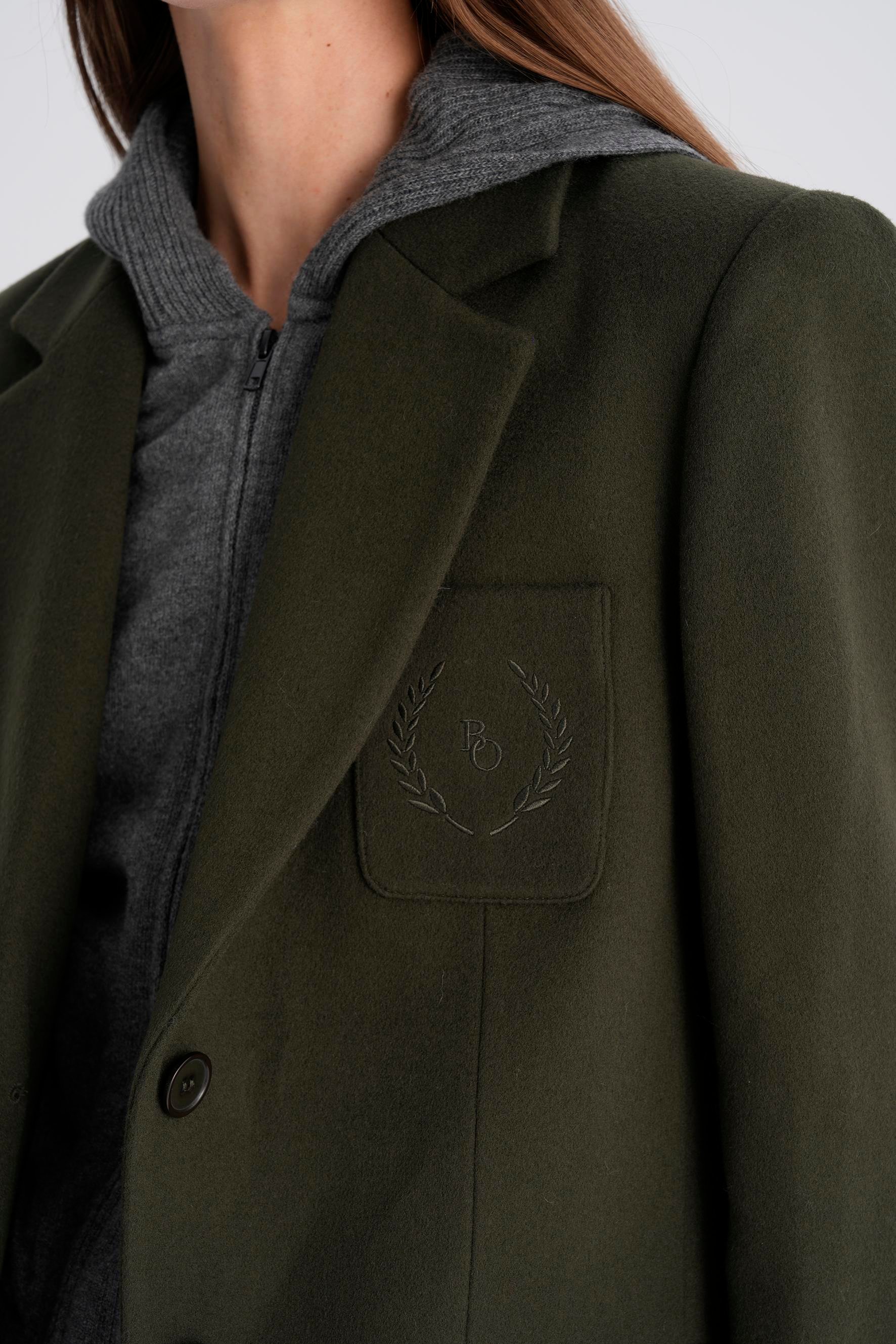 Haki Nakışlı Daddy Yün Ceket Kaban