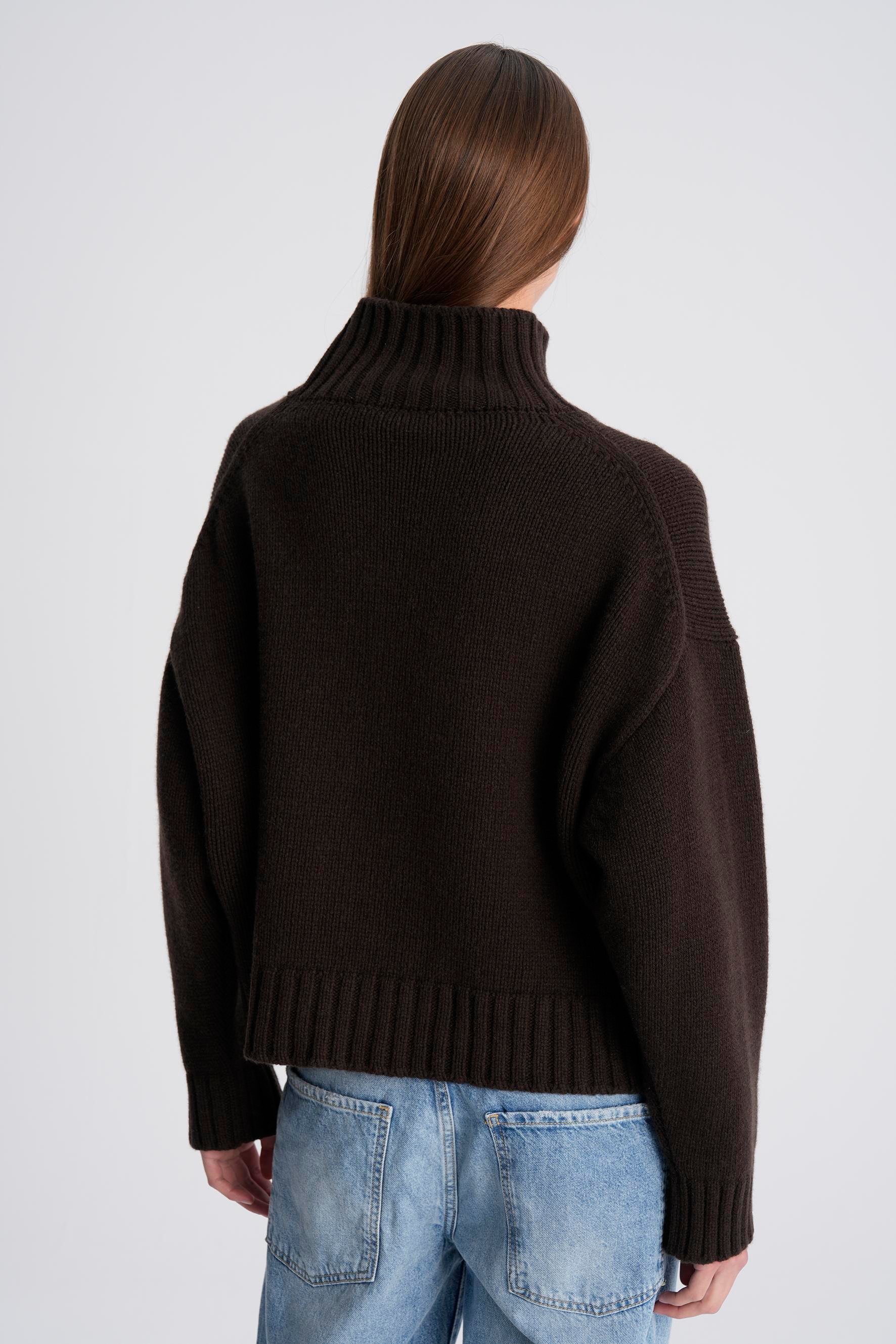 Kahverengi %100 Kaşmir Balıkçı Yaka Kazak