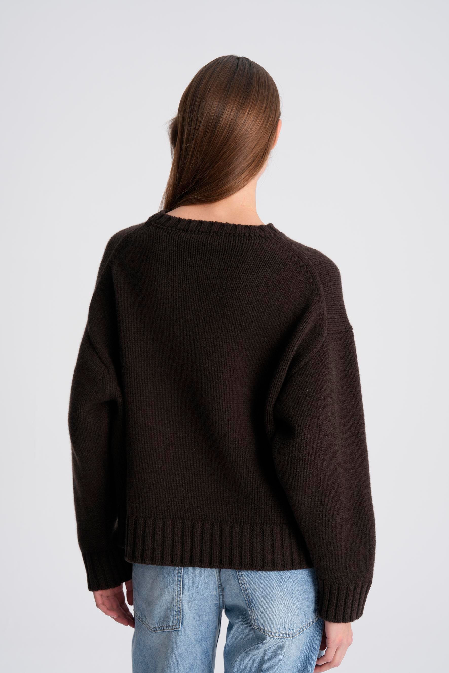 Kahverengi %100 Kaşmir Bisiklet Yaka Oversize Kazak