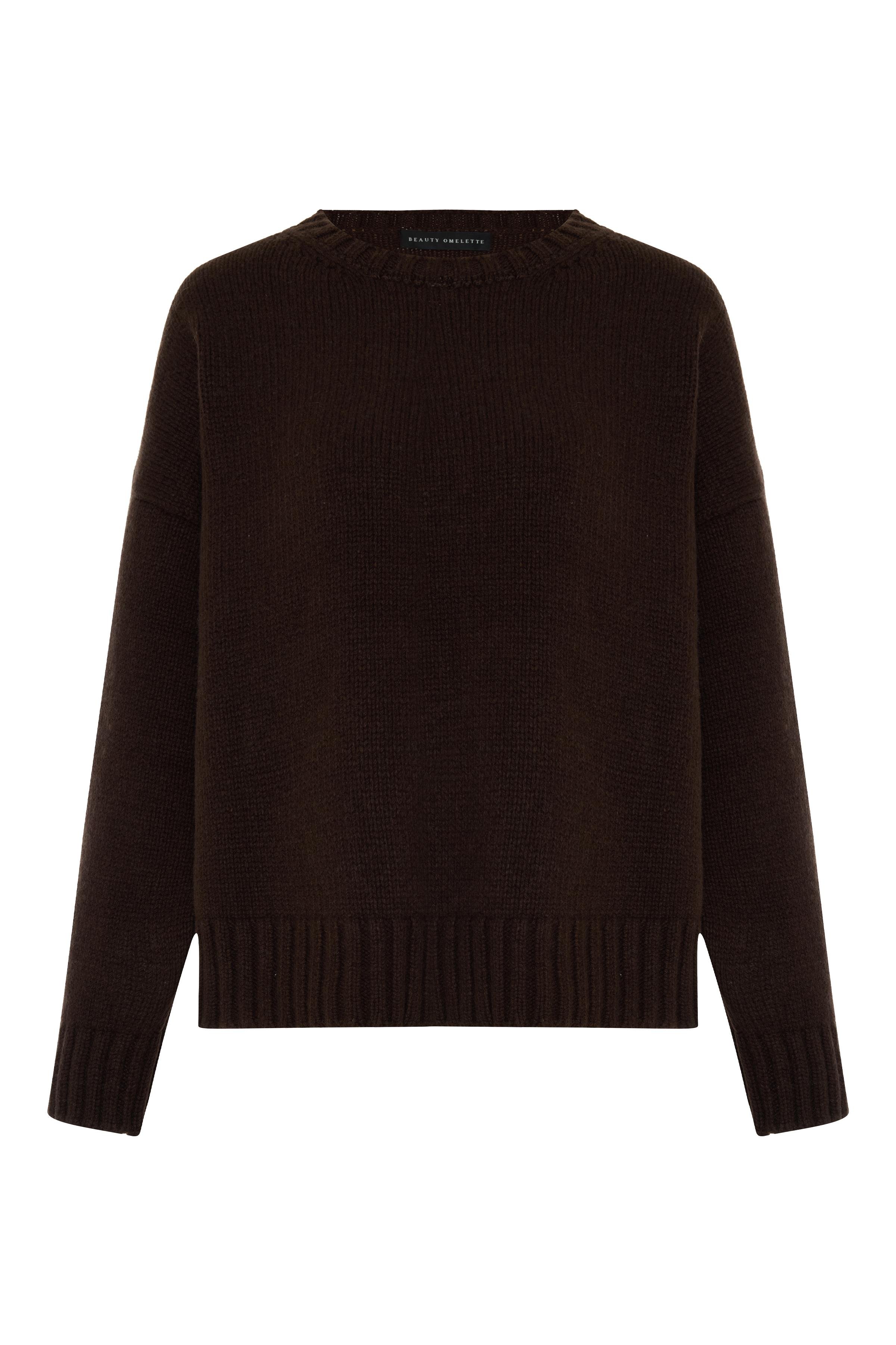 Kahverengi %100 Kaşmir Bisiklet Yaka Oversize Kazak