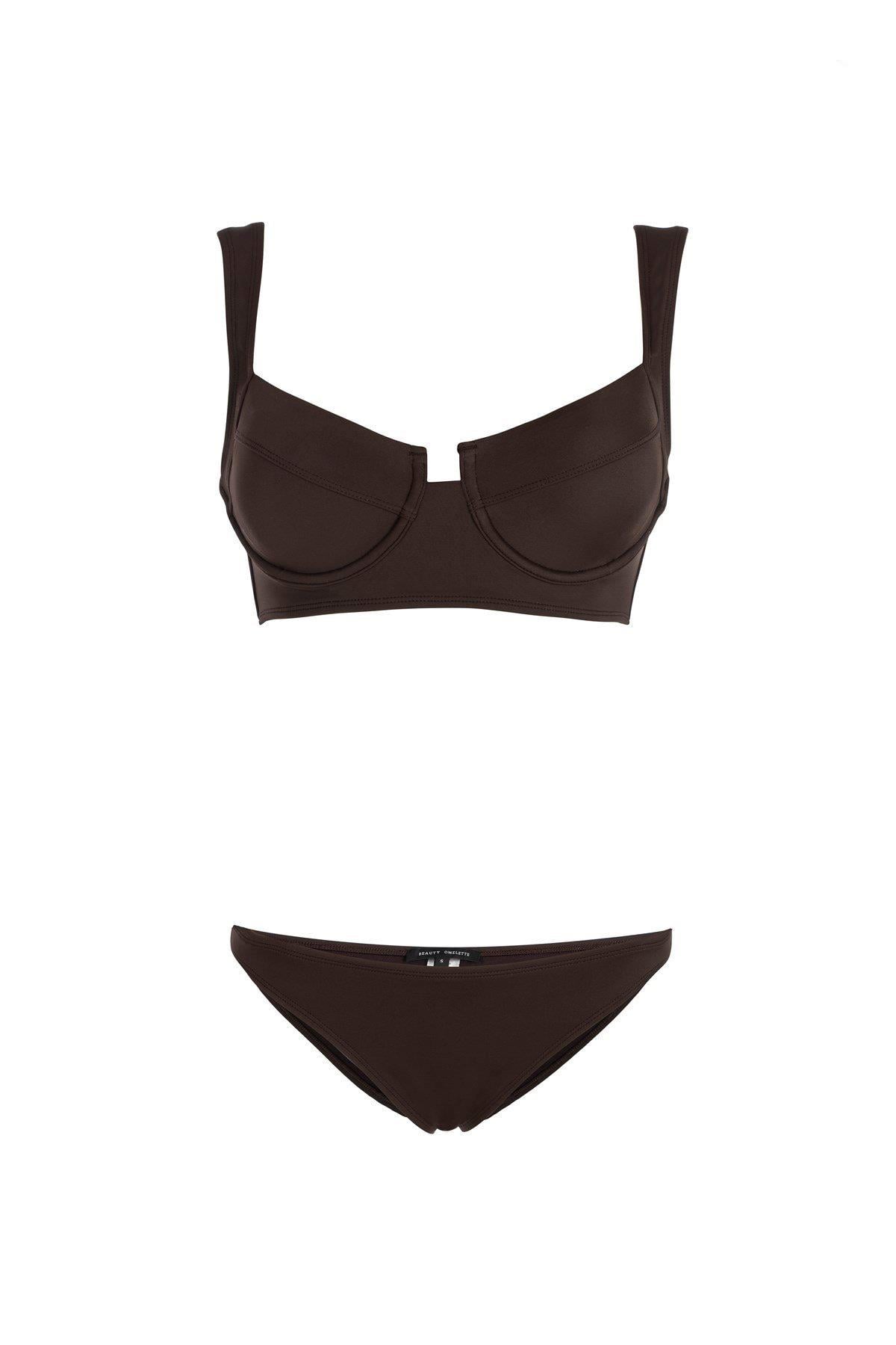Kahverengi Balkonet Bikini