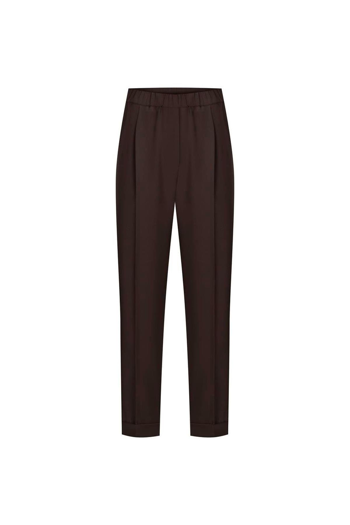 Kahverengi Beli Lastikli Yünlü Pantolon