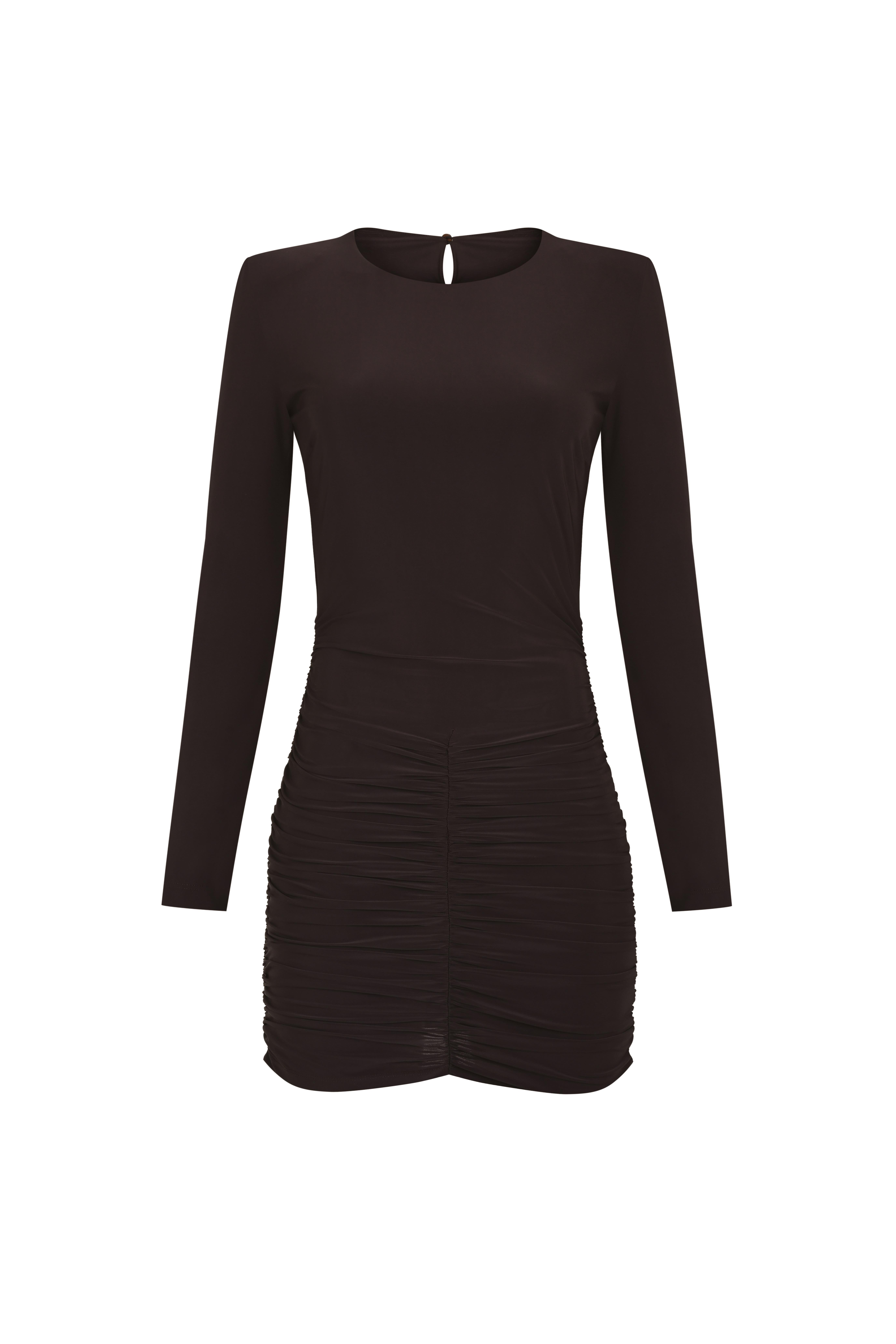 Kahverengi Bisiklet Yaka Drapeli Jarse Mini Elbise