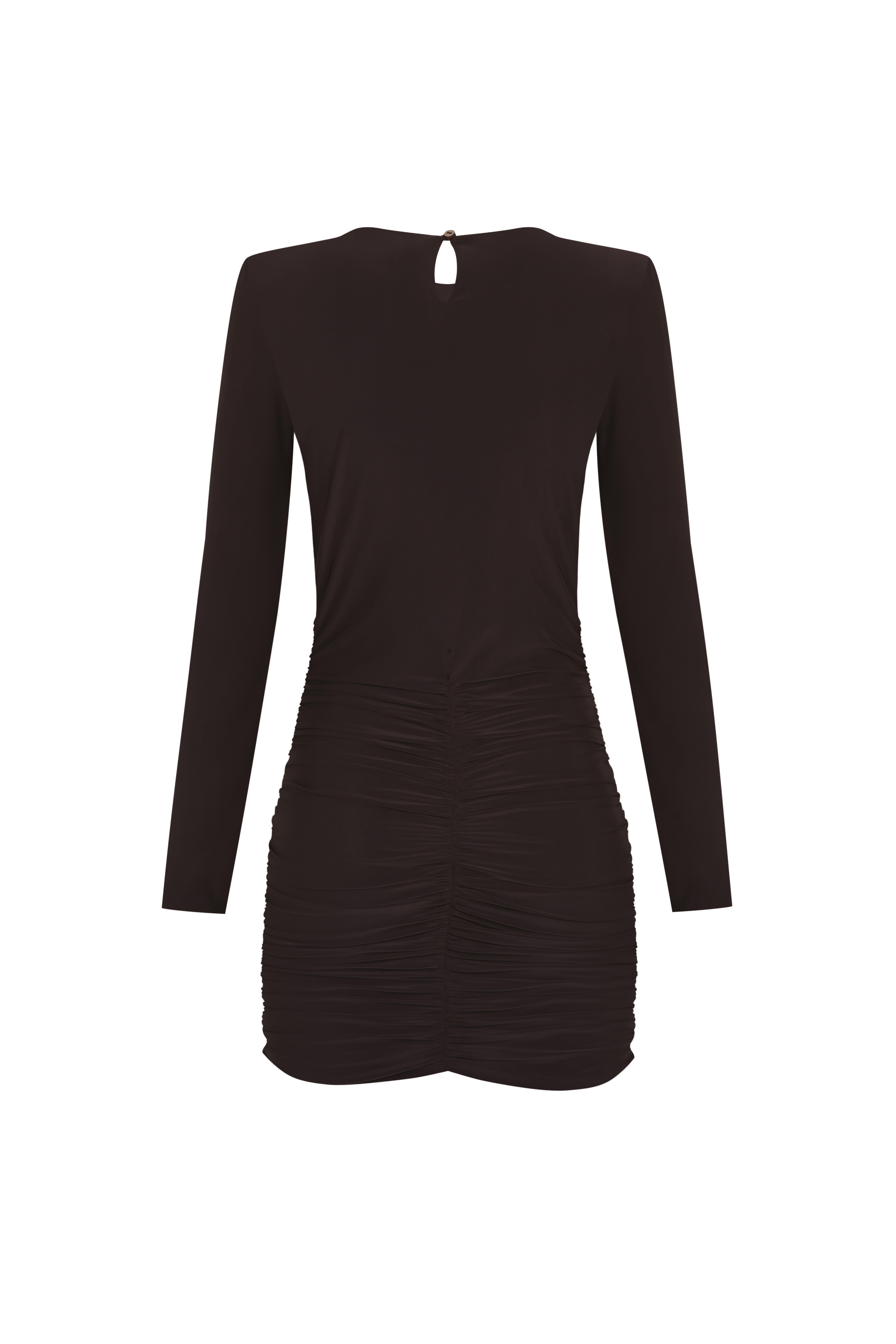 Kahverengi Bisiklet Yaka Drapeli Jarse Mini Elbise