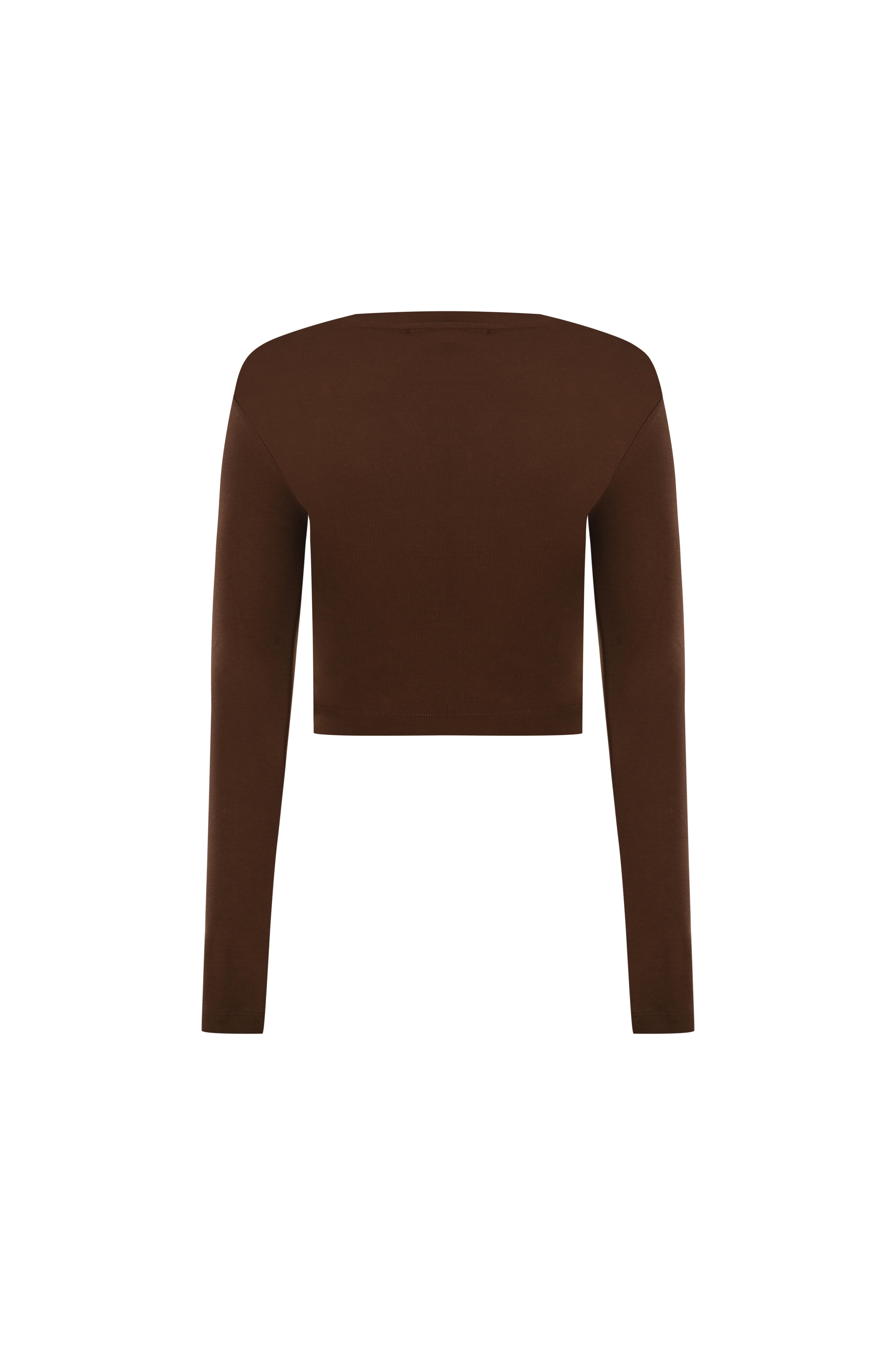 Kahverengi Bisiklet Yaka Uzun Kol Crop Body