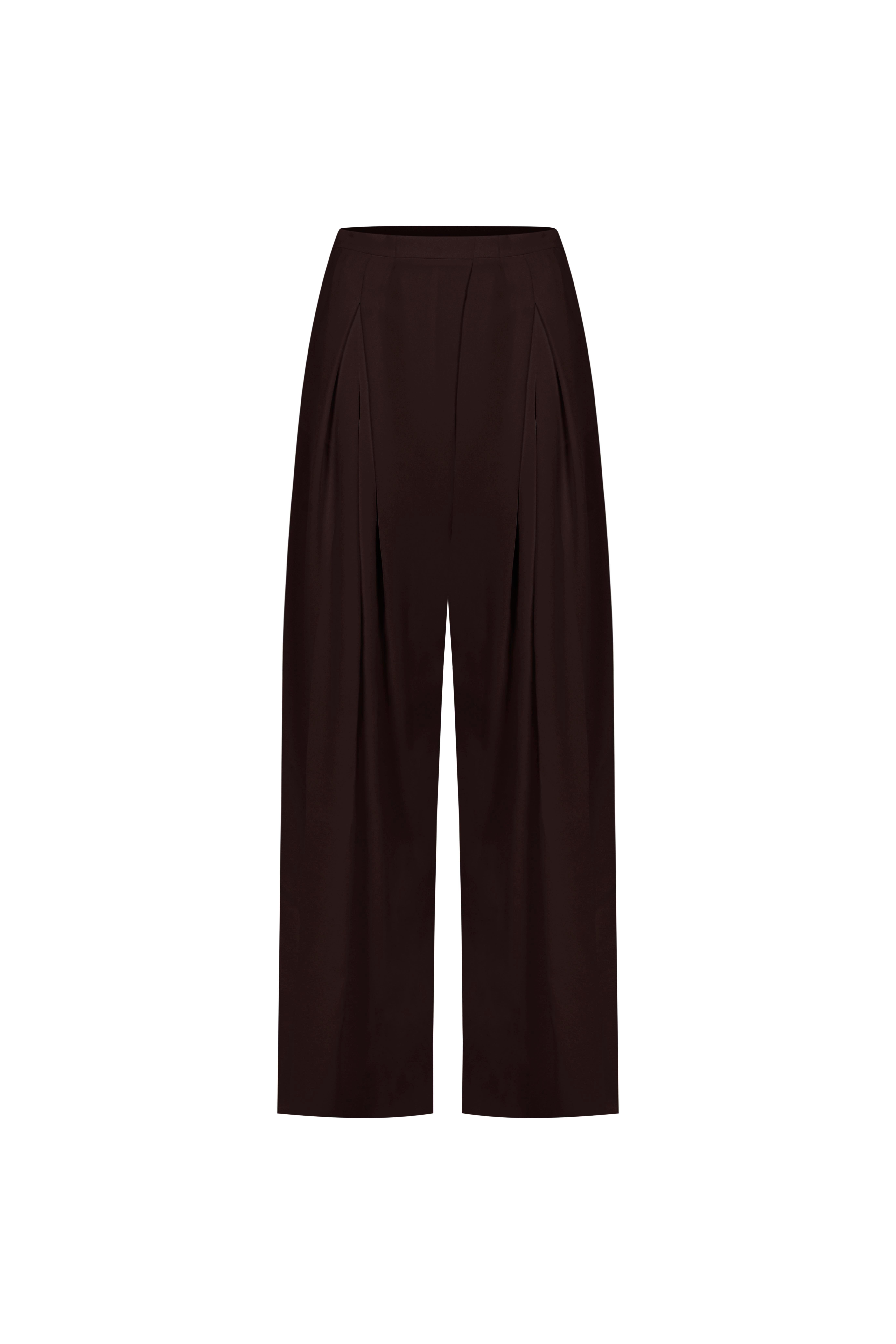 Kahverengi Çift Pileli Krep Bol Pantolon