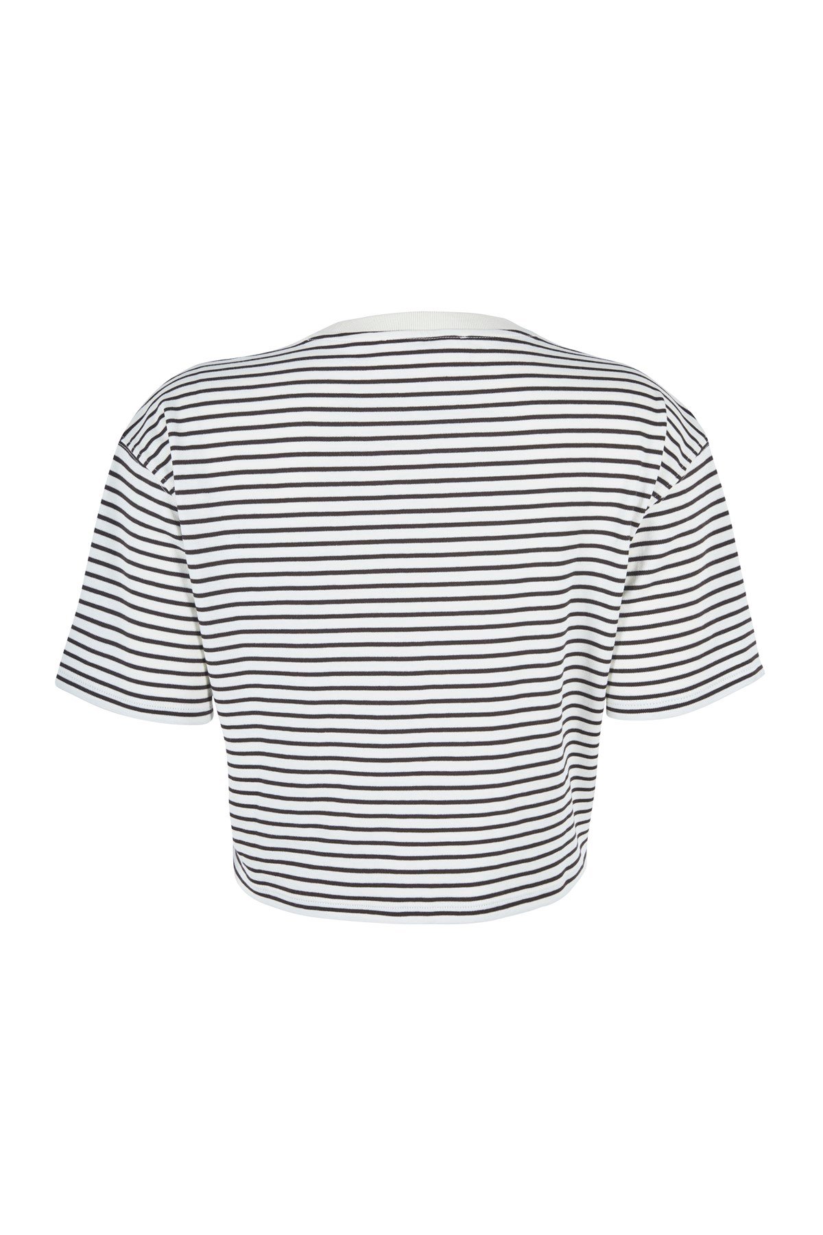 Kahverengi Çizgili Basic Crop Tshirt