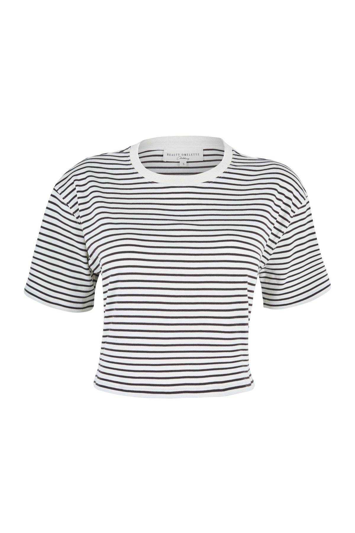 Kahverengi Çizgili Basic Crop Tshirt
