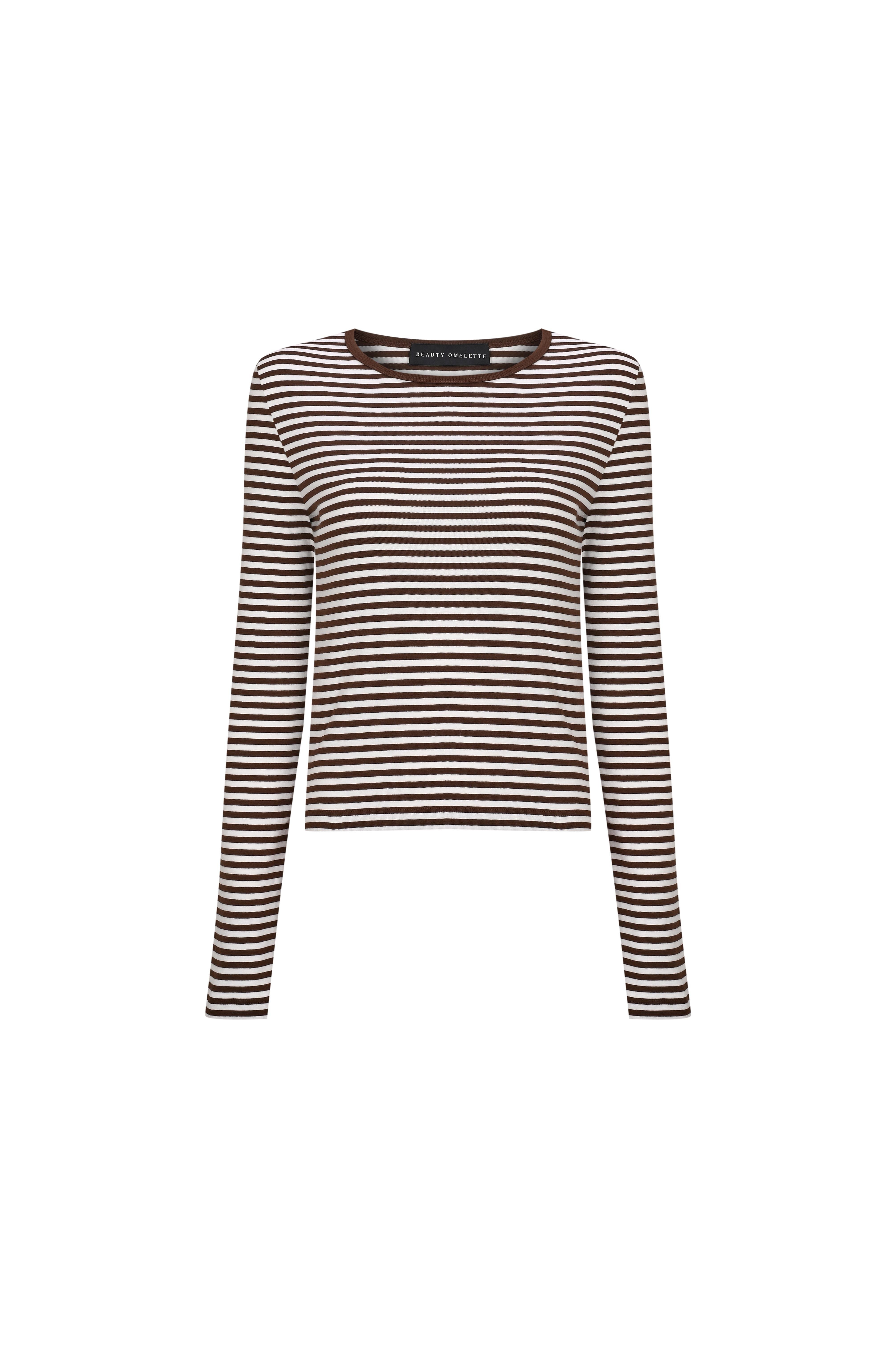Kahverengi Çizgili Bisiklet Yaka Uzun Kol Body