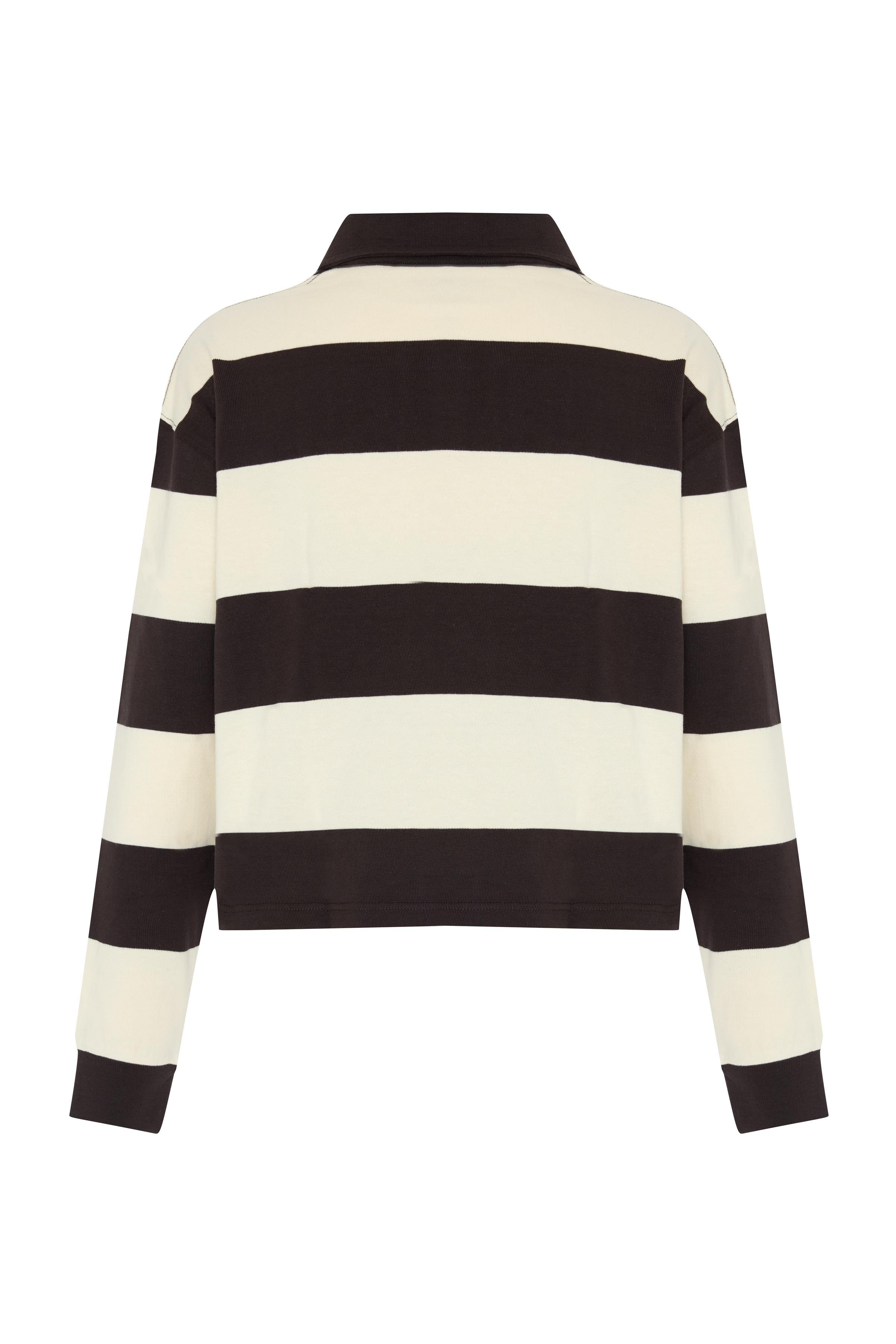 Kahverengi Çizgili Dik Yaka Oversize Sweatshirt